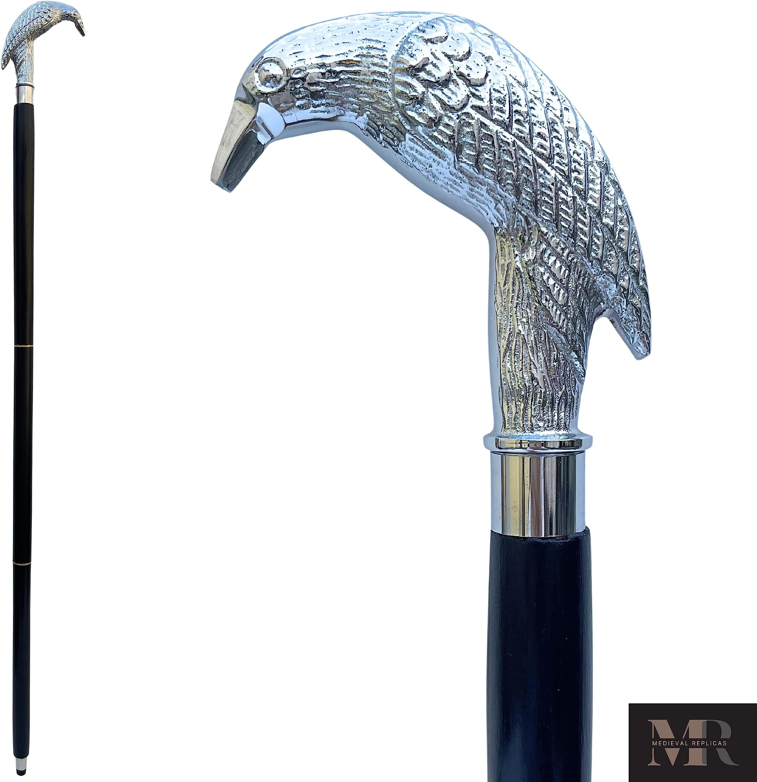 Men's Raven Fashion Walking Stick Silver