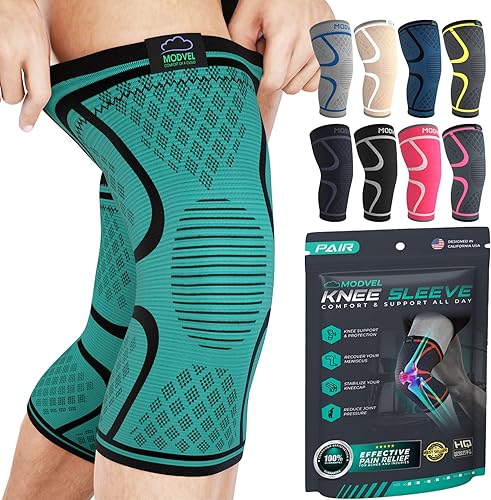 Vista 43 de Modvel Rodillera de compresión para mujeres y hombres – Paquete de 2 rodilleras para mujeres para correr, dolor de rodilla, manga de compresión