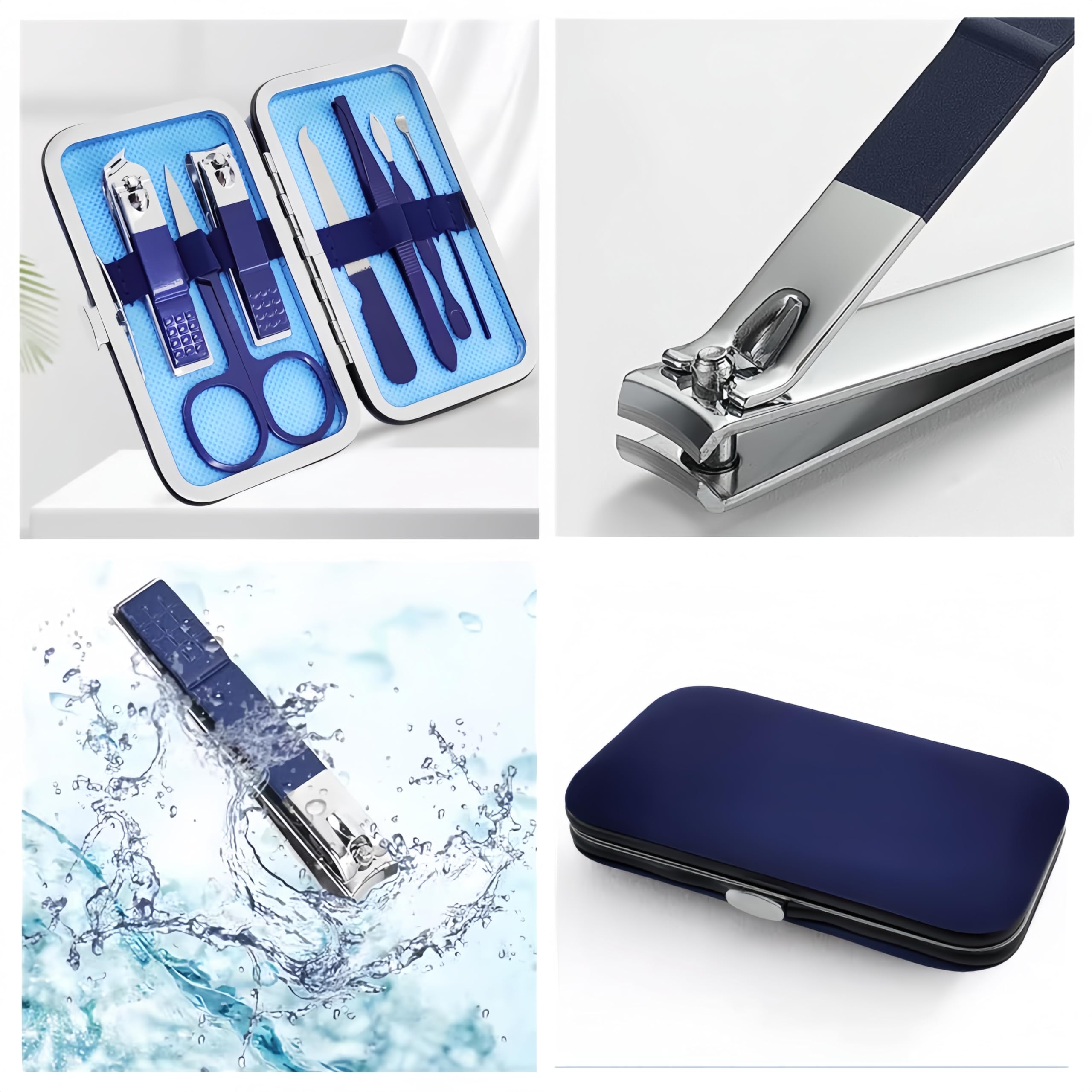 QURIPE Juego de manicura de 7 piezas, kit de cortaúñas, kit de manicura de acero inoxidable, herramientas de corte de uñas, kit portátil de aseo de viaje, el mejor regalo con estuche de lujo (azul)