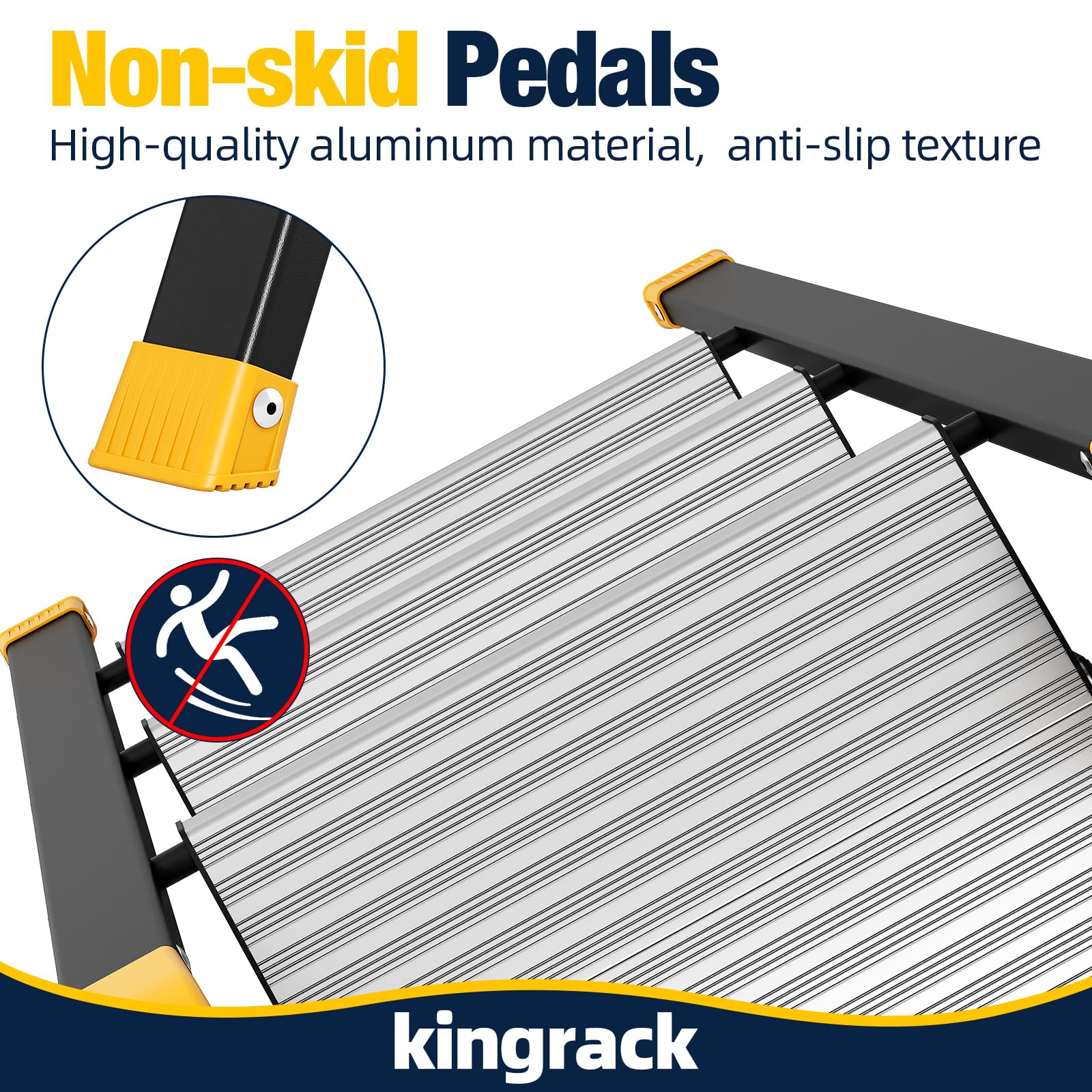 Kingrack Escalera 3 peldaños Aluminio Antideslizante, Capacidad 150kg Negro | Escalera taburete plegable aluminio peldaños antideslizantes, soporta 150kg, plata y negro, uso hogar cocina oficina