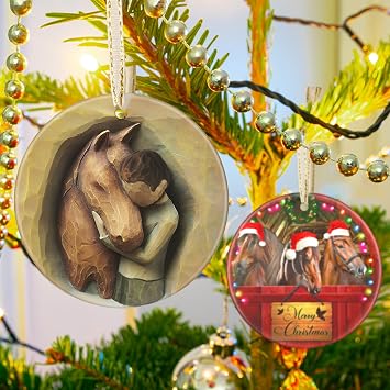 Boy Loves Horse オーナメント - 馬のクリスマスオーナメント - 男性への馬のギフト - クリスマスツリーの馬のオーナメント - 男の子のためのクリスマスツリーオーナメント 馬のギフト - 馬好きへのギフト - 男の子と馬