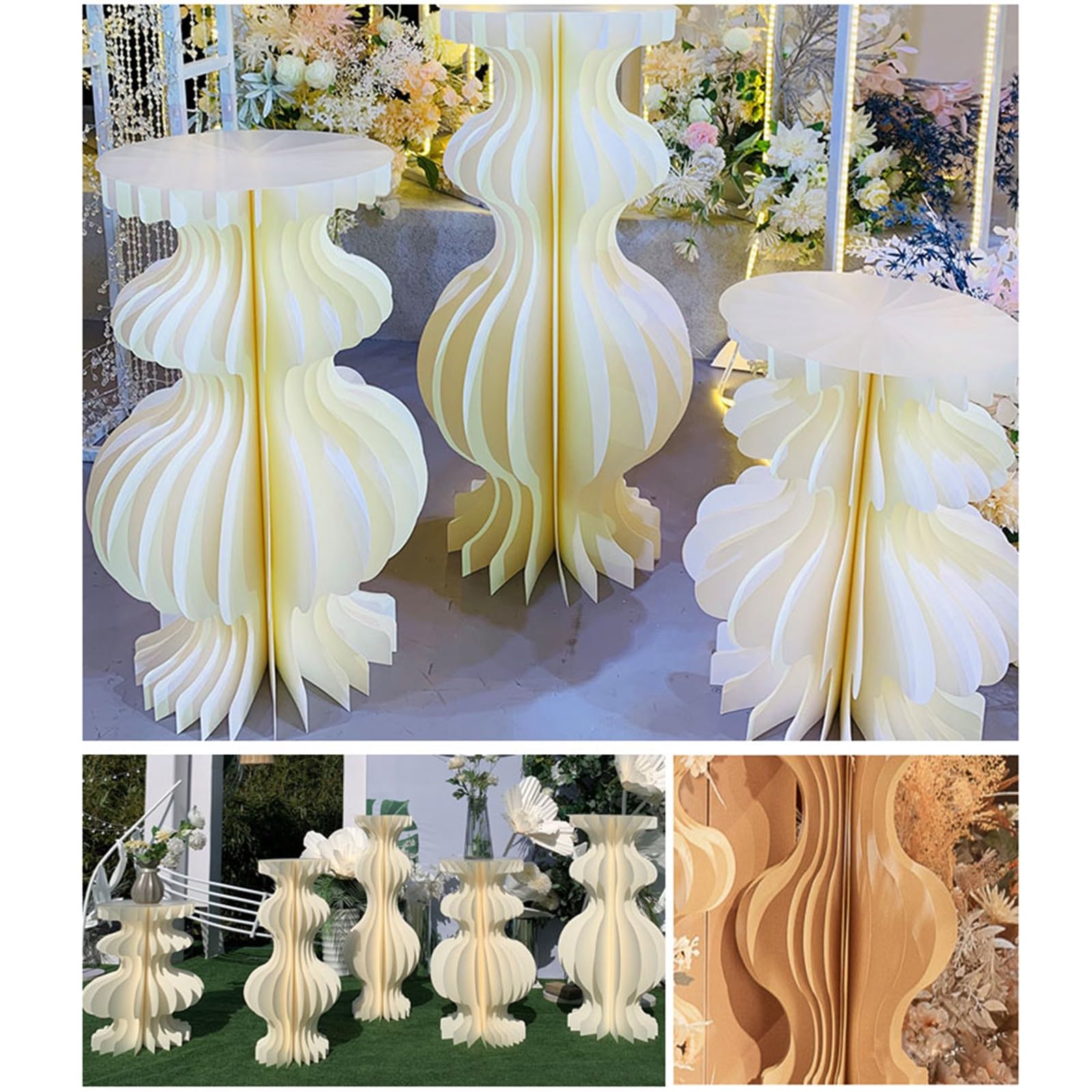 Soportes para tartas，Mesa de postres 3 soportes de pedestal cilíndricos for fiestas, soporte de pedestal for fiestas, columnas de papel plegables, soporte de flores cilíndrico con placas de acrílico(3