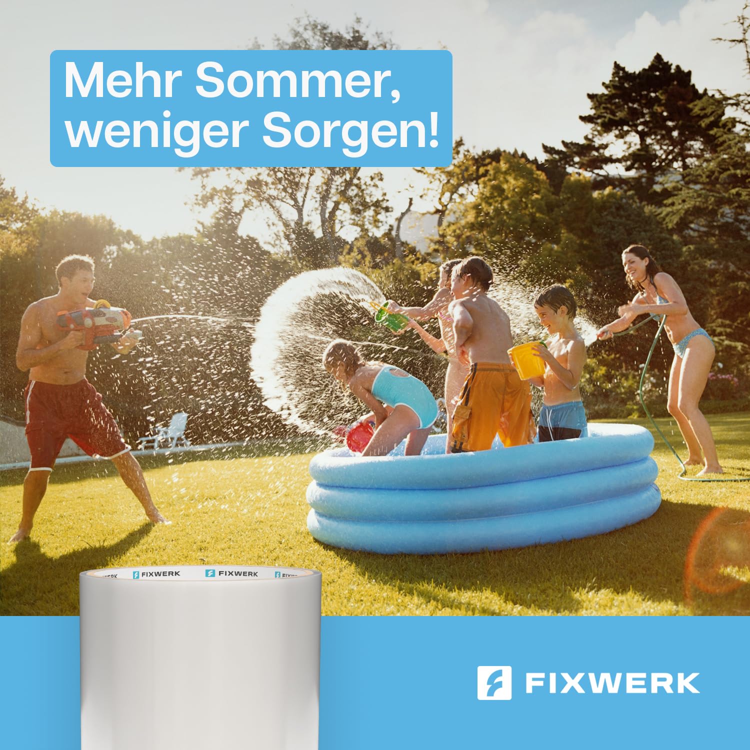 Pool Reparaturset inkl. Rakel | starkes wasserdichtes Unterwasser Klebeband | Flickzeug zum Abdichten von Pools | selbstklebendes Abdichtband für alle Pooloberflächen | 10cm x 150cm (transparent)