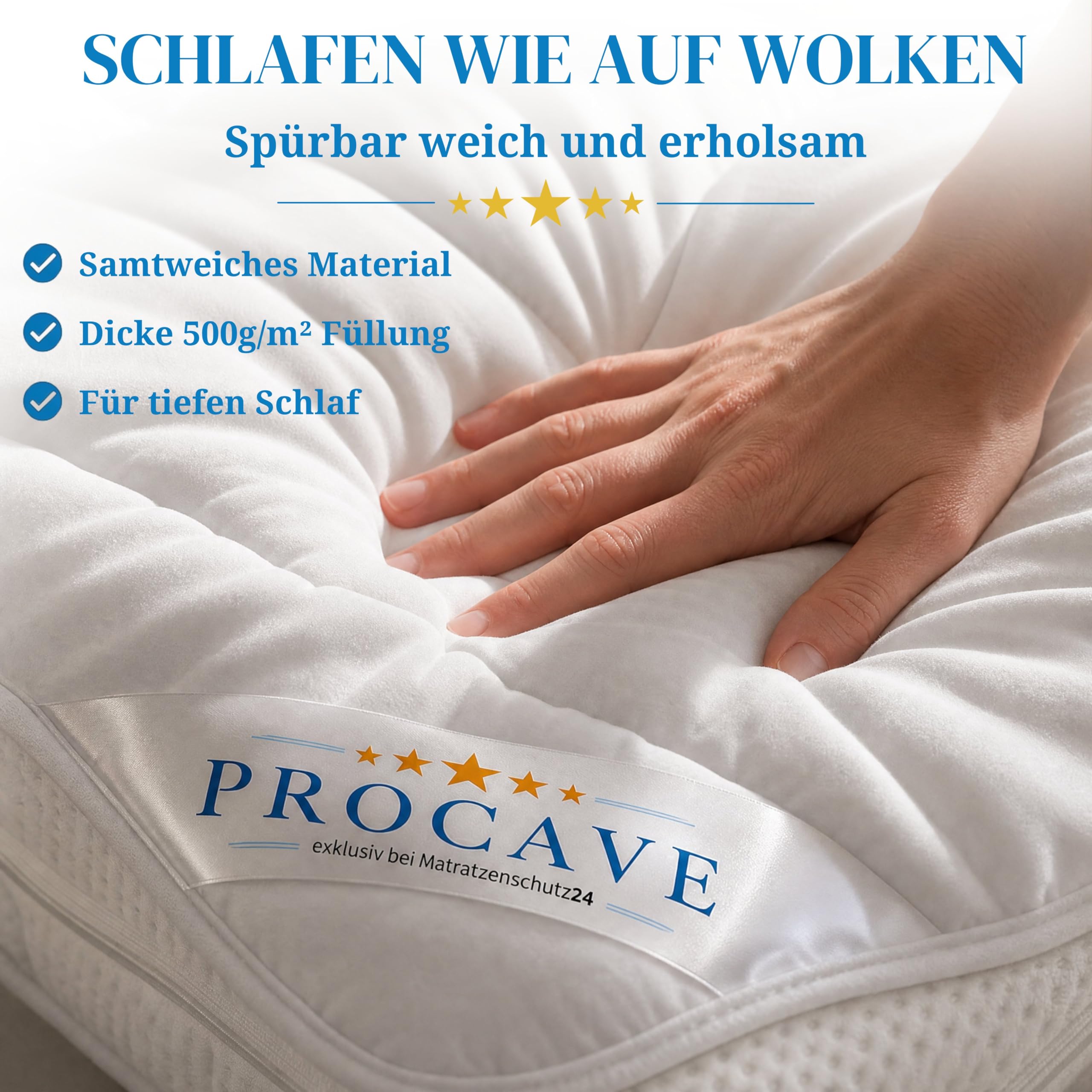 PROCAVE Micro-Comfort in Diverse Misure |Made in Germany | Coprimaterasso in Microfibra di Poliestere | Soft Touch | Adatto Anche per materassi a Molle e ad Acqua | 90x200 cm