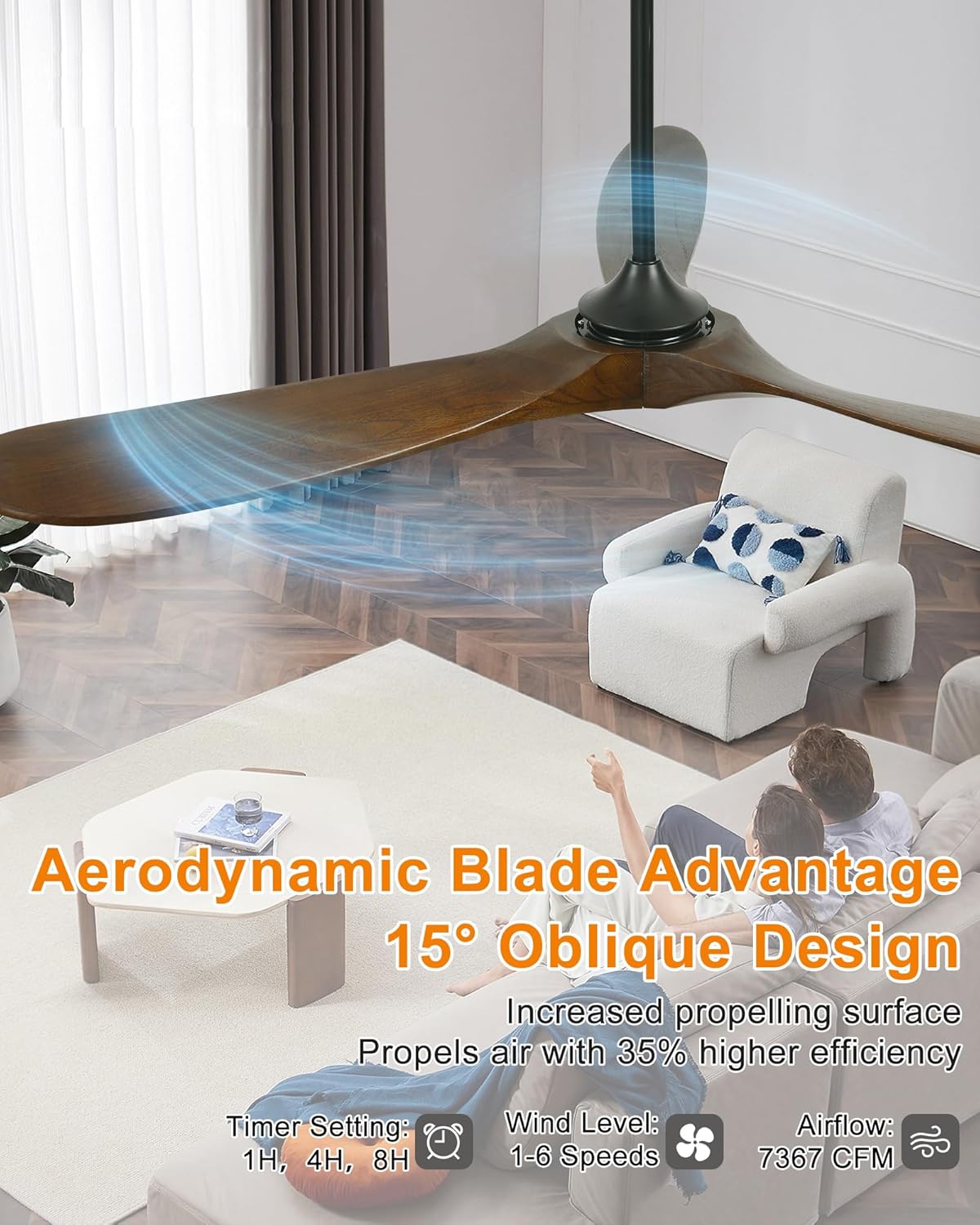 60" Wood Ceiling Fan no Light, Smart Ceiling Fans without Lights with Alexa Google App, Indoor Outdoor Ceiling Fan no Light for Bedroom Porch Modern Propeller 3 Blade High CFM Motor, Bronze