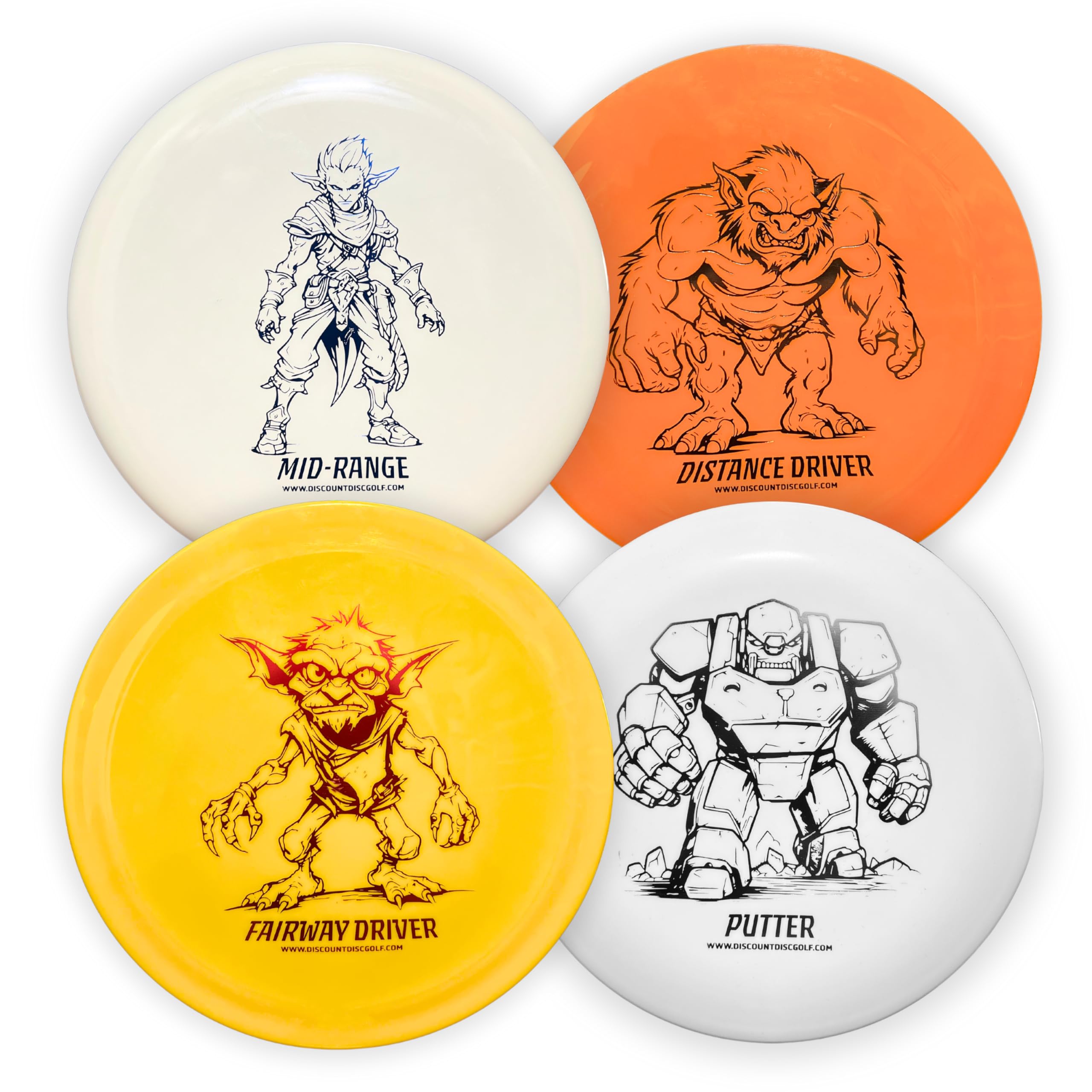 Discount Disc Golf 4 Disc Value Set | Includes Putter, Midrange, Fairway Driver, and Distance Driver