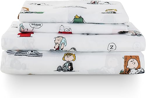 Berkshire Blanket Peanuts - Juego de sábanas para niños, tamaño matrimonial, 4 piezas, sábanas de microfibra suave con estampado de Snoopy de color