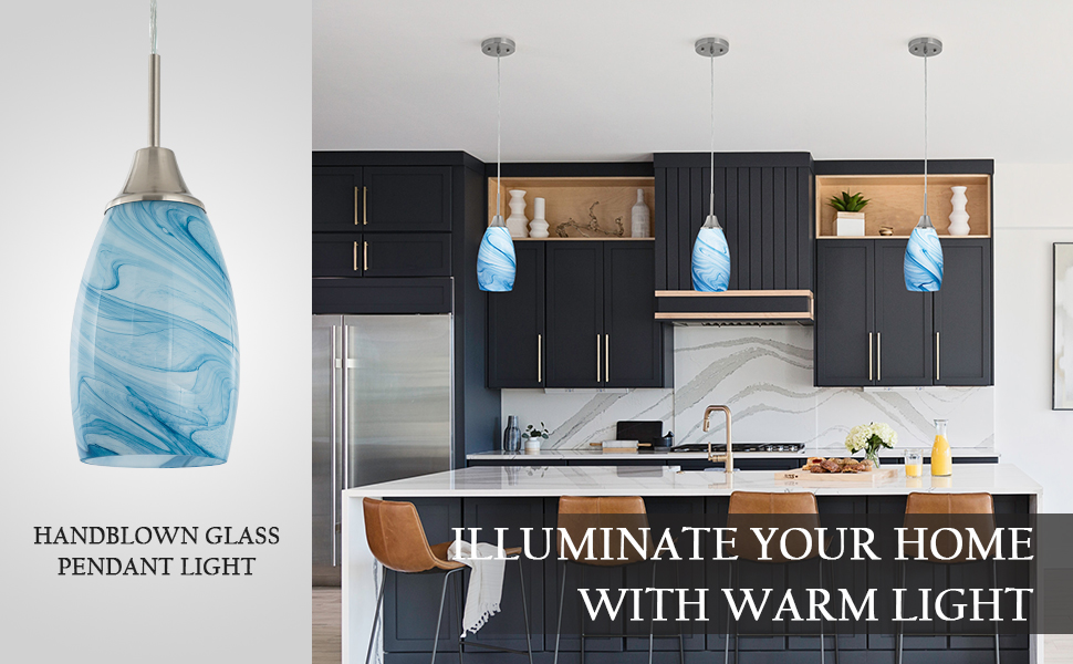 Image of Viinew Mini Glass Pendant Light,3-Pack Blue Marble Glass Pendant Lights