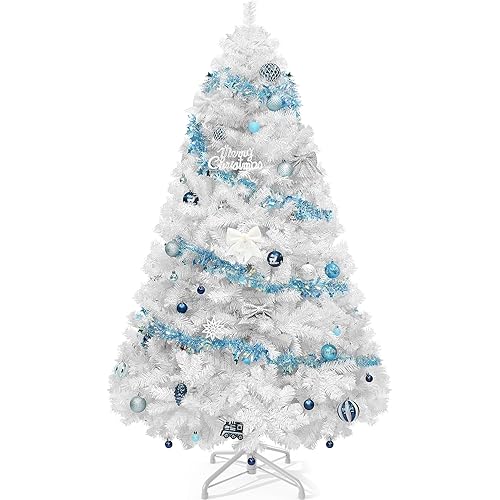 YITAHOME White Spruce Artificial Christmas Tree, 6 FT Artificial Unlit Pine Tree with 818 Branch Tips and Metal Hinges & Foldable Base for Home, Office, Party Decoration