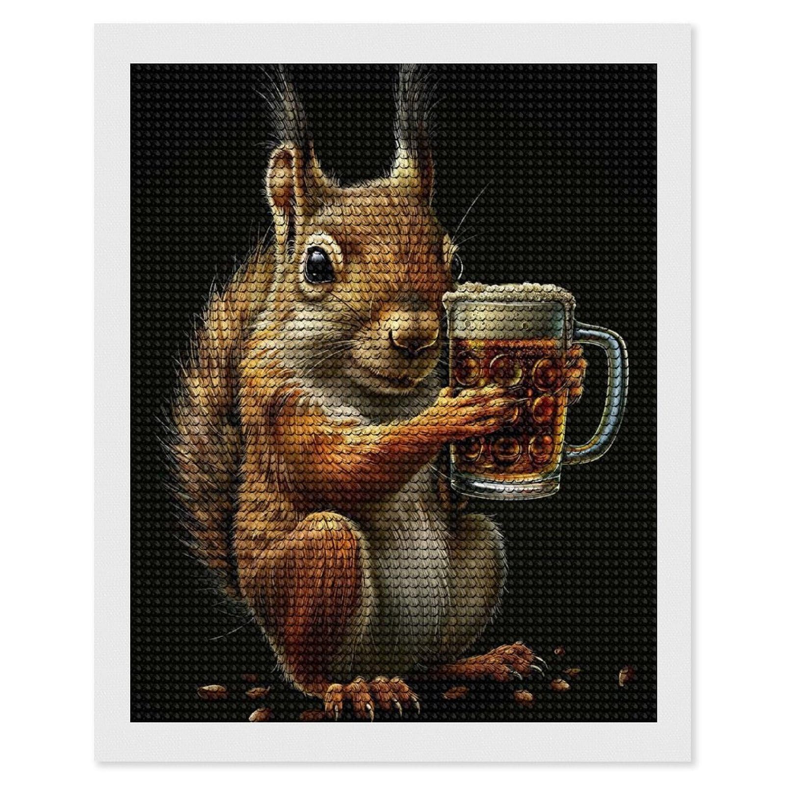 Junmoney Squirrel Beer Diamond Art Canvas 16"x20", for Adults, Pleasing Wall Art Project, Modern Decor, Gift Idea, Nice Detail and Sparkle