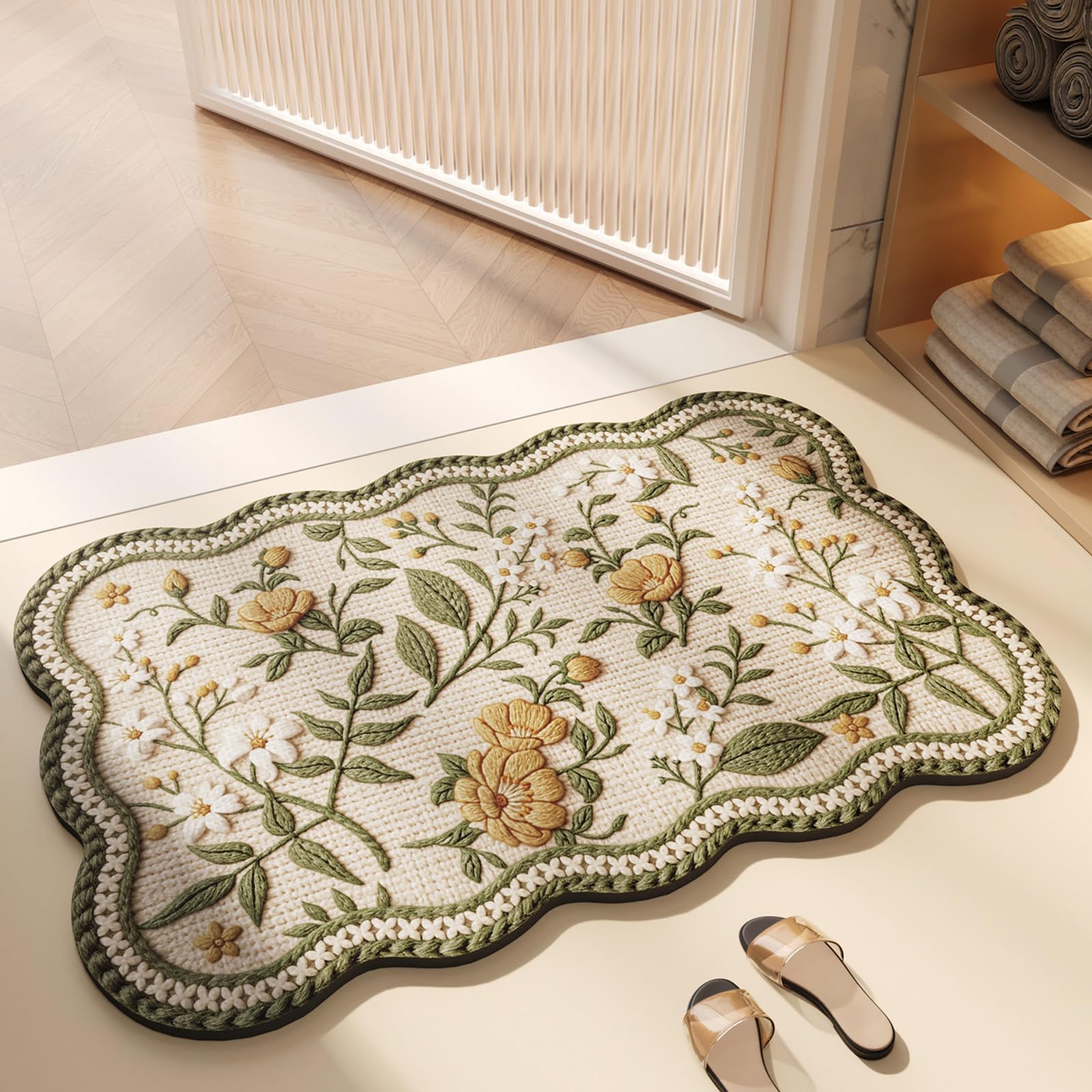 Genérico Alfombra Bañoirregular Diatomea Motivo Floral Antideslizante Entrada Baño,H,80x120cm (31x47inch)