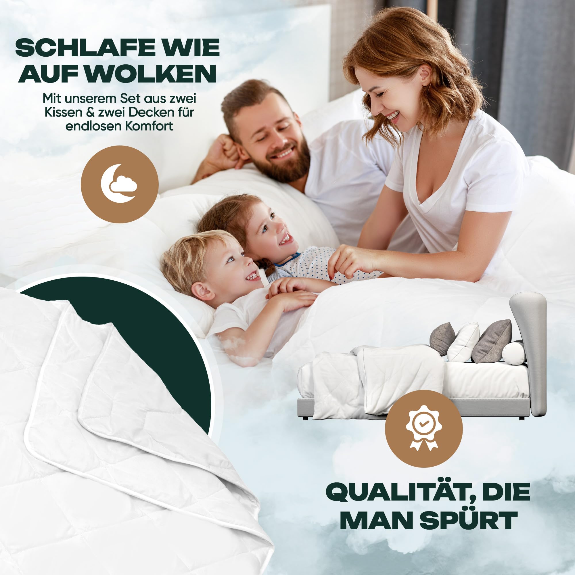 4-Jahreszeiten Bettenset 135x200 4er Pack - 2X Bettdecke 135x200 4 Jahreszeiten Set mit 2X Kopfkissenkissen - Sommerdecke & Ganzjahresdecke & Winterdecke - Oeko-TEX, Allergikergeeignet