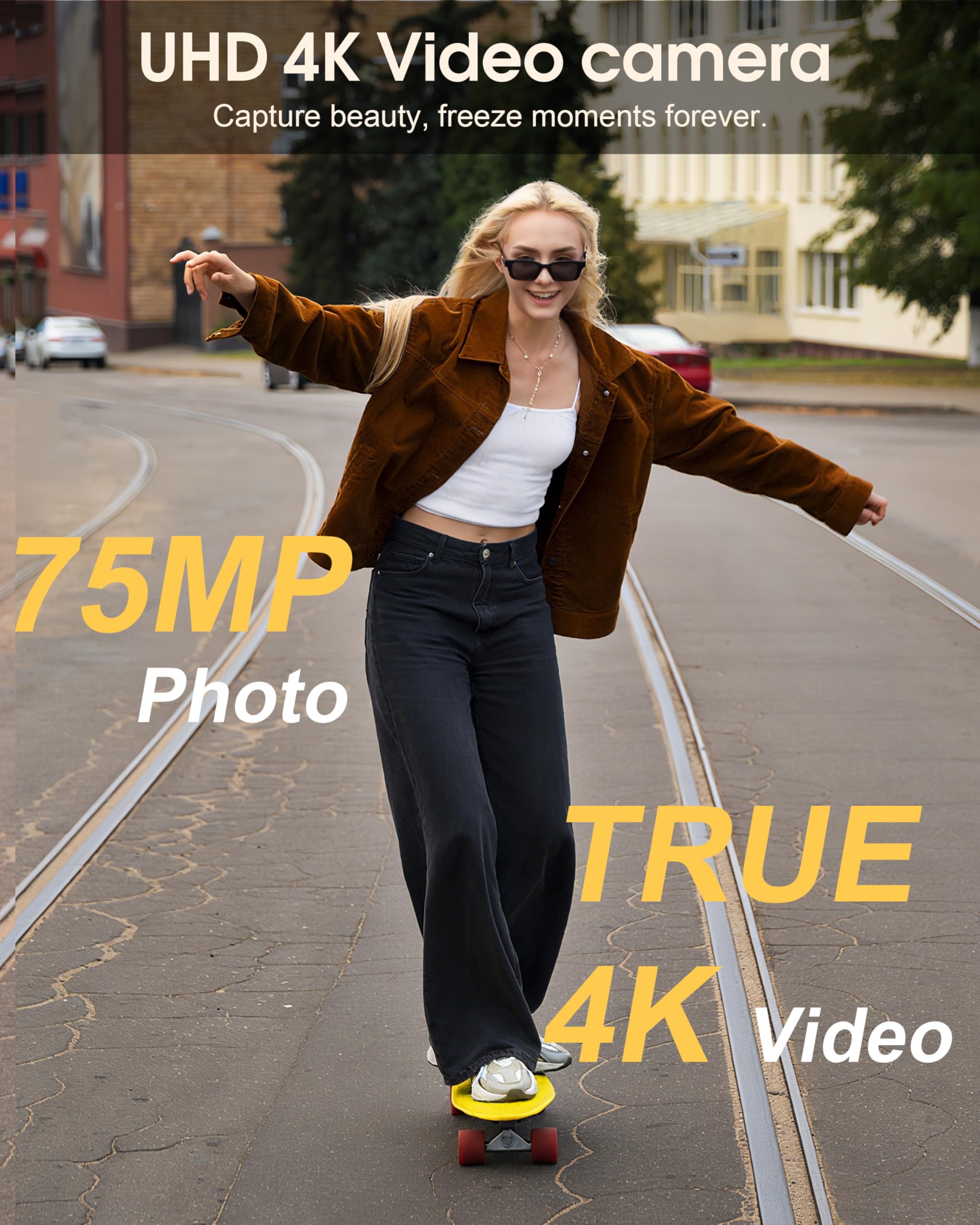4K 75MP Digitalkamera mit WLAN & 180° Flip 3.0" Bildschirm, Autofokus Vlogging Fotoapparat mit 2X 1500mAh Batterien, Mikro-SD-Karte, Kompaktkamera für Erwachsene, Senioren & Anfänger