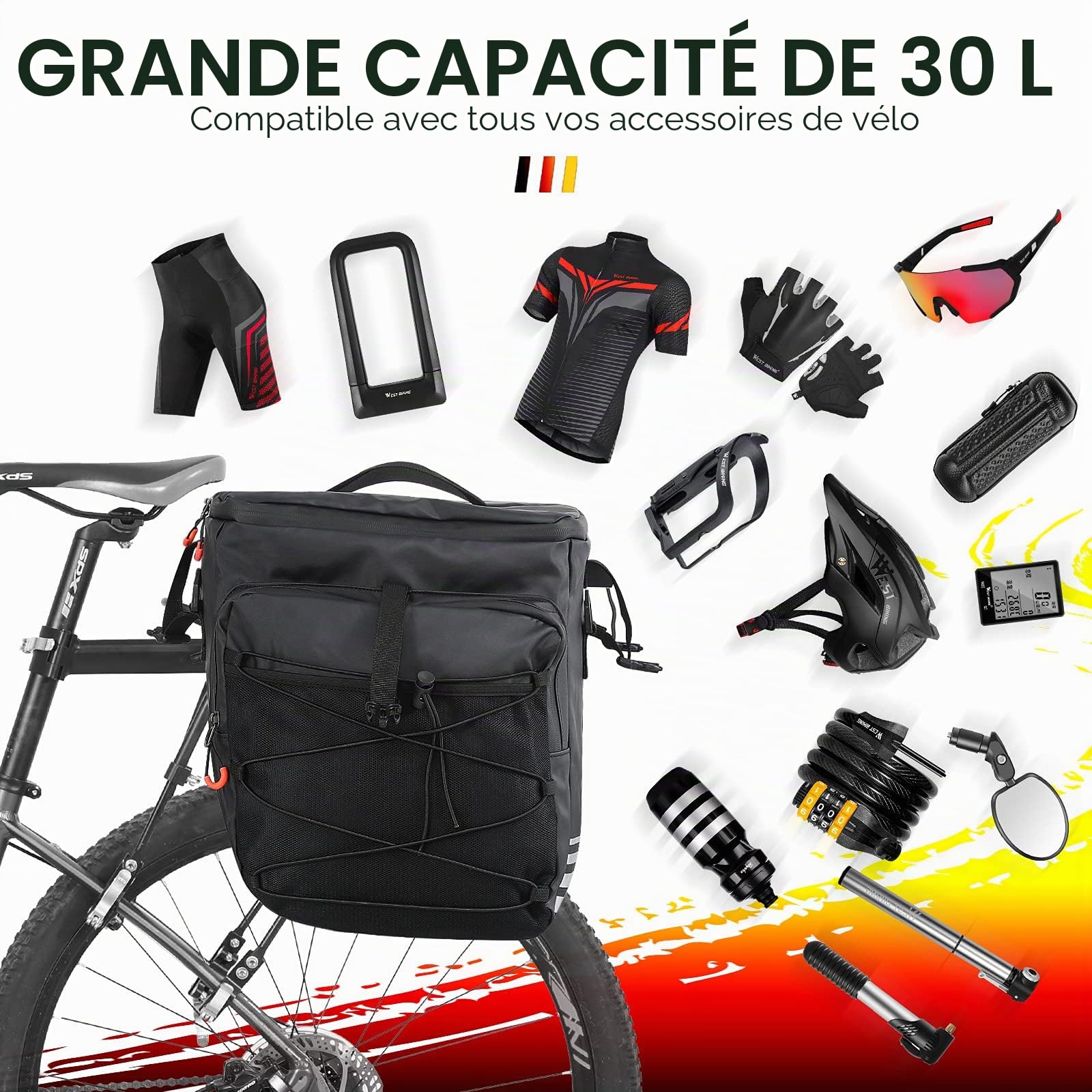 XIQI 48L Sacoche Vélo Porte-Bagage Arrière l Sacoche Vélo 3 en 1 Double Sacoches Velo，Sacoche de Siège Arrière de vélo avec Couverture Imperméable,étanche Cycle Pannier Sacoches Velo pour VTT