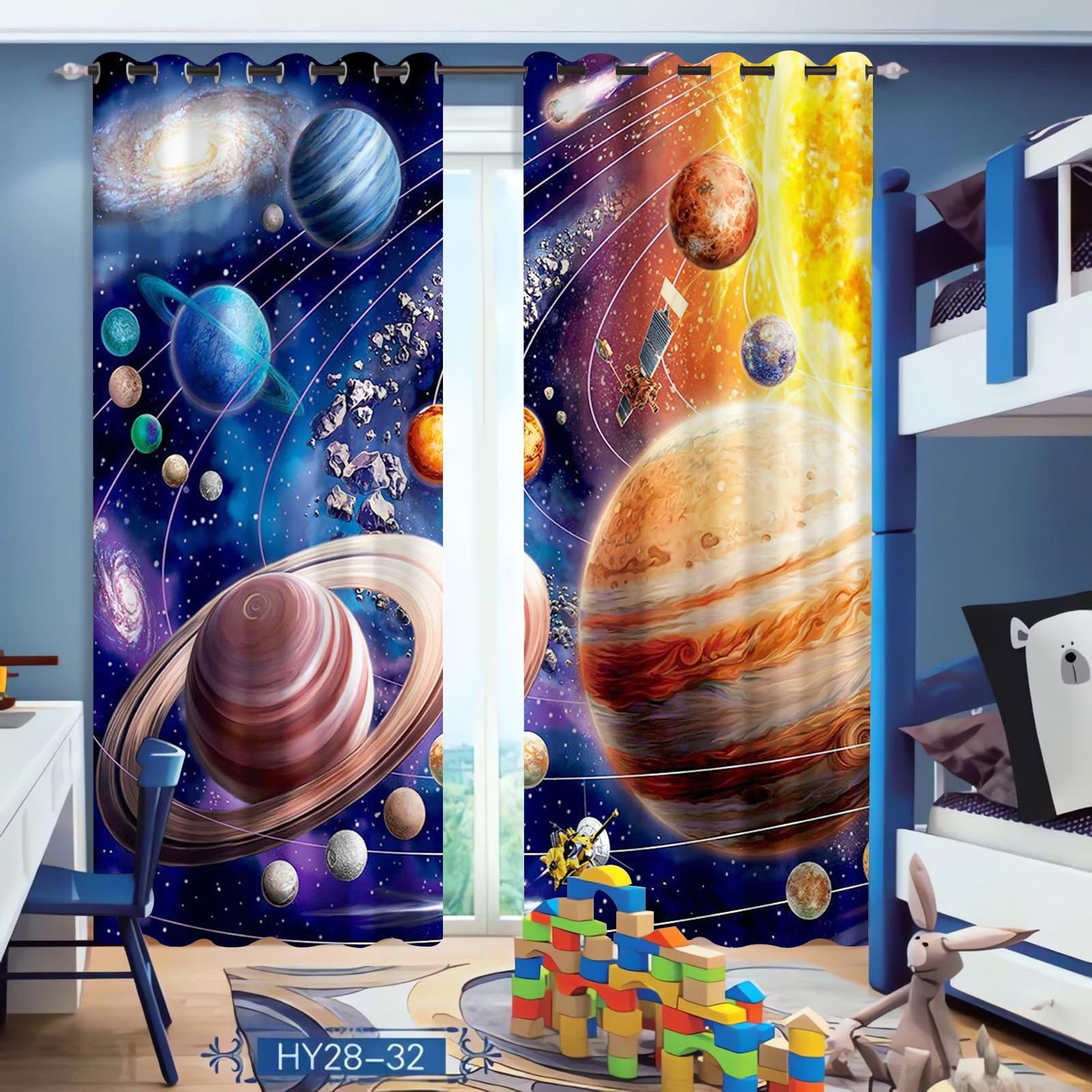 Kinder Blickdichte Vorhänge Galaxie Planet Verdunklungsvorhang Weltraum-Vorhänge, Sonnensystem, Erde, Galaxie, Sternenhimmel Blickdichte Vorhänge Jungen (3,280×180BxH (140×180cm×2))