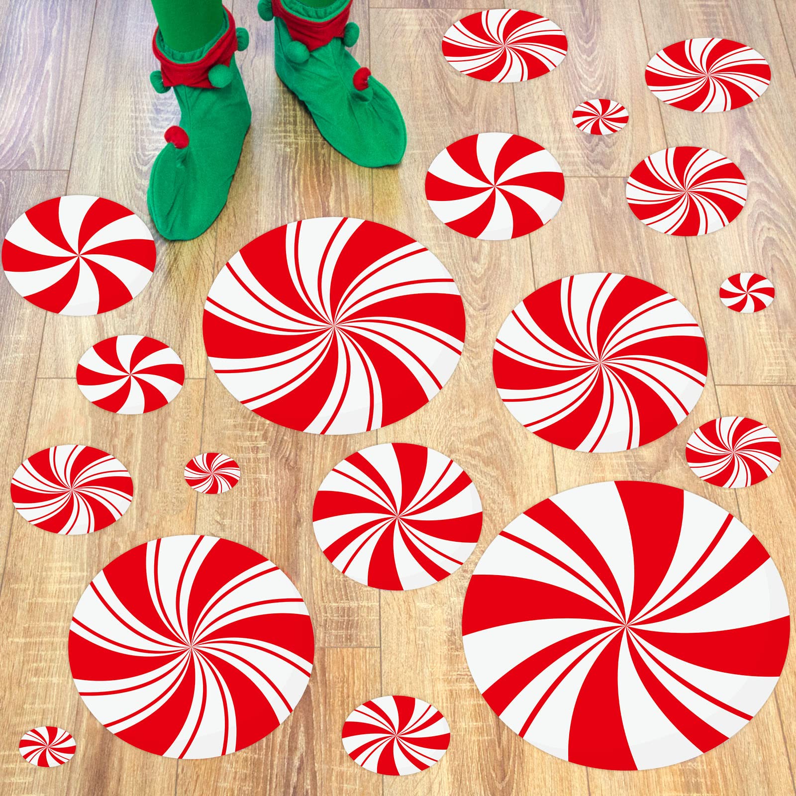 Peppermint Floor Decals Stickers 36 Pcs for Christmas Candy Party Decoration Supply