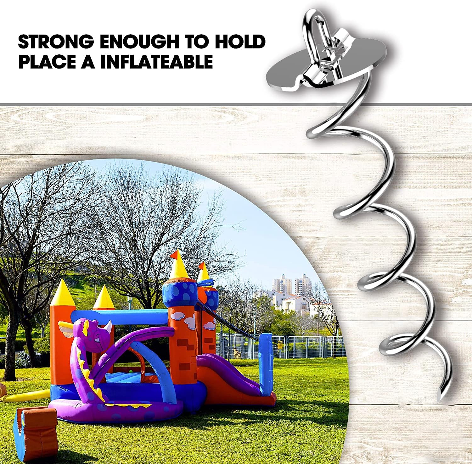 Eurmax 4-Pc Pack Spiral Stakes Heavy Duty Anchor Kit Ice Screw Anchor for Trampoline, Tents, tarps, Canopies,Car Ports,Dog tie Out and etc Bonus Tie Down Straps 4-Pc Pack