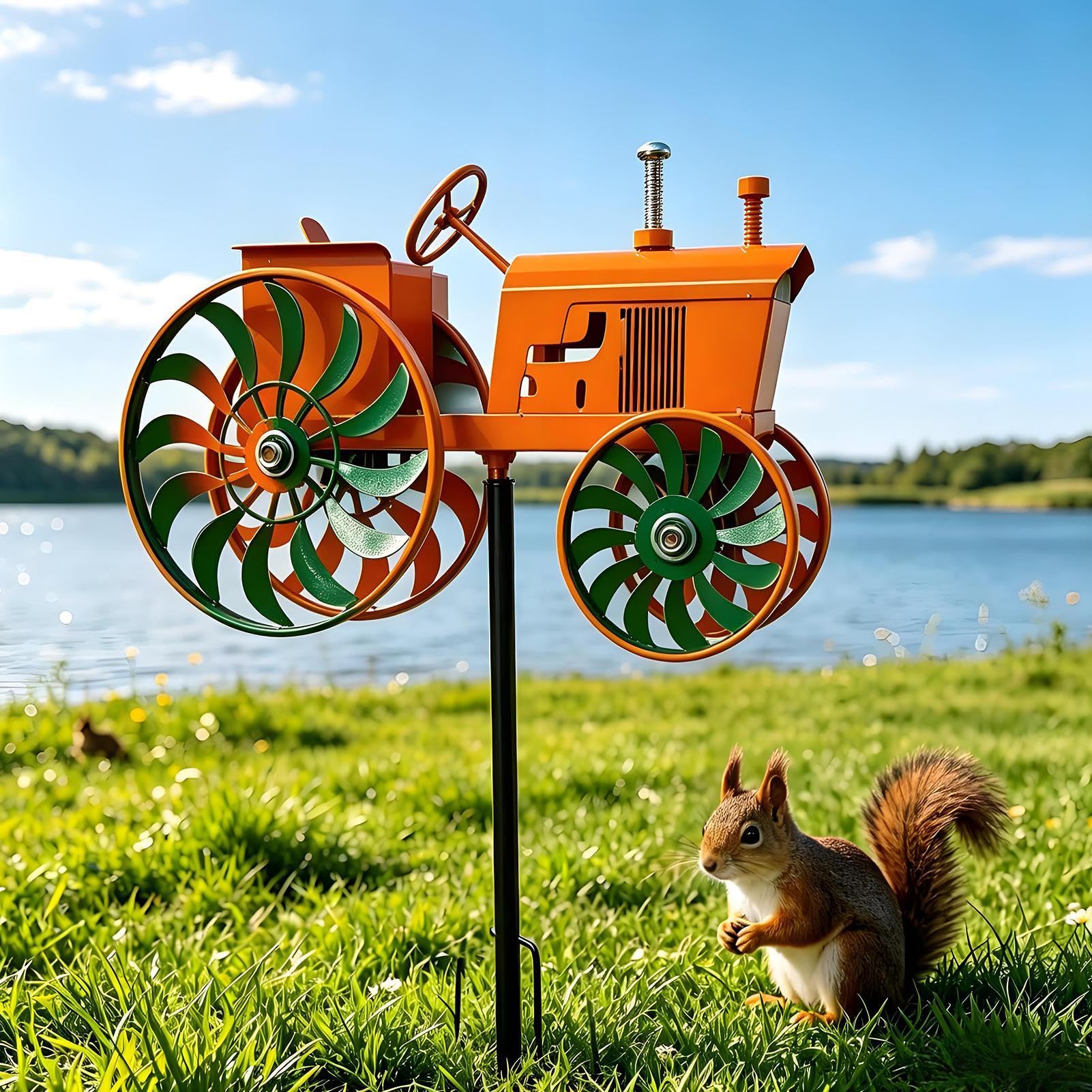 Vintage Tractor Wind Spinner, 68cm Vintage Metal Wind Sculptures & Spinners Outdoor Garden Stake Sculpture Motion Art WindSculpture Tractor Stake, Retro Farmhouse Windmills Lawn Ornament