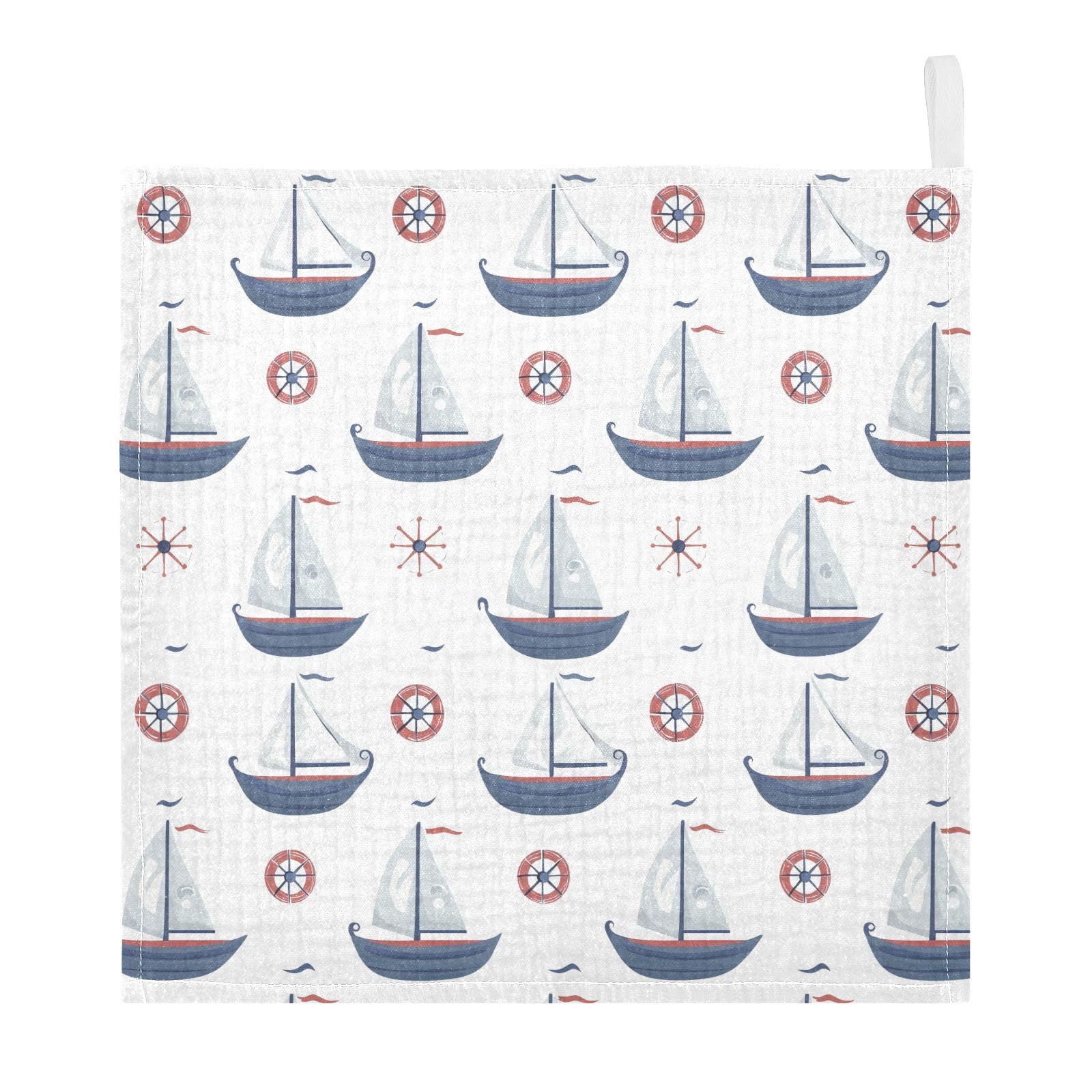 vvfelixl Cartoon Sailboat Baby Burp Cloths Baby Muslin Washcloths for Boys Girls Cotton Babys Face Towel for Newborn Infants Soft and Absorbent 11.8 X 11.8 in, 5 Pack