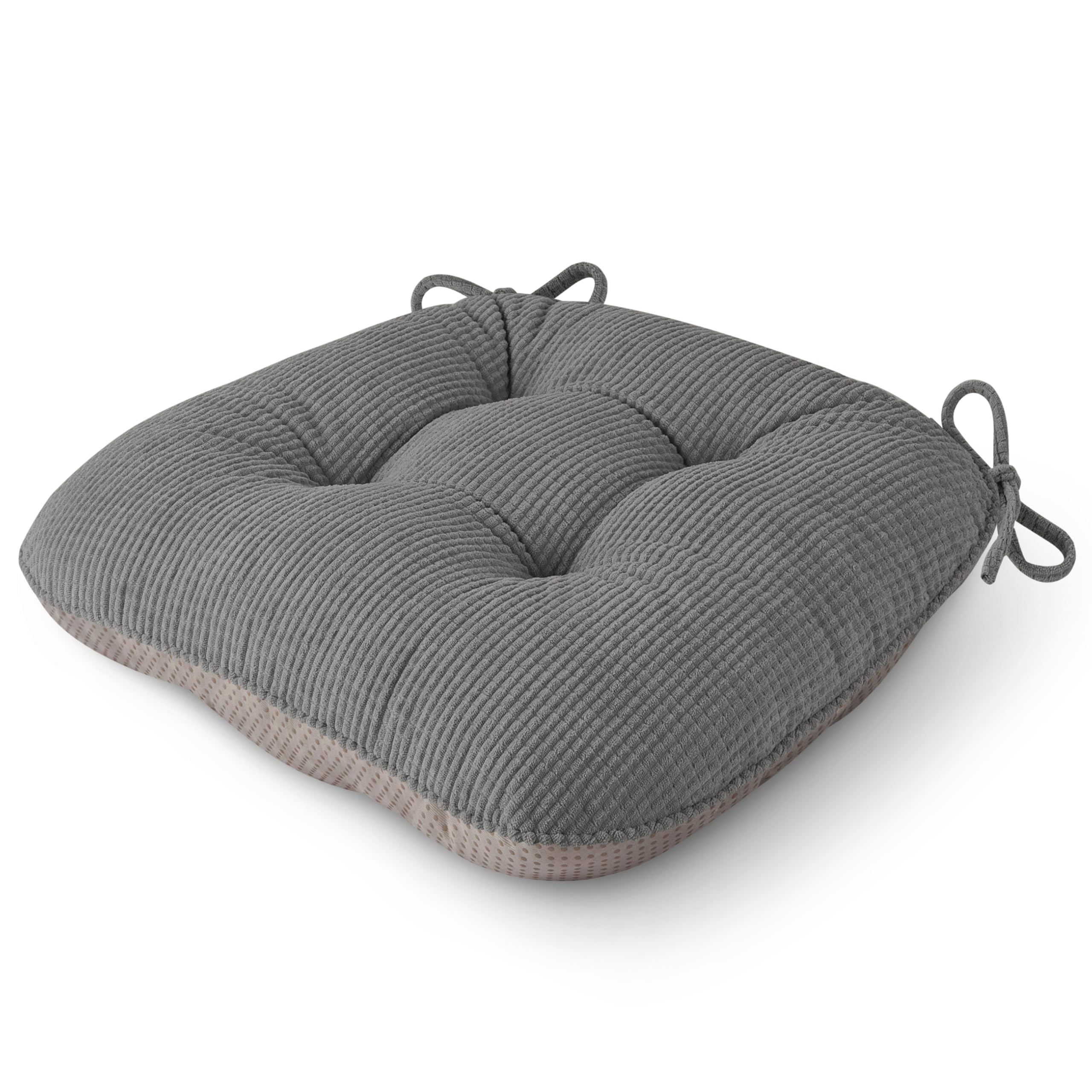 OVOV Chair Cushions for Dining Chairs Set of 1 Non-Slip Kitchen Seat Cushions 18" x 18" x 4" / 46cm x 46cm x 10cm Indoor Seat Pads with Ties Grey