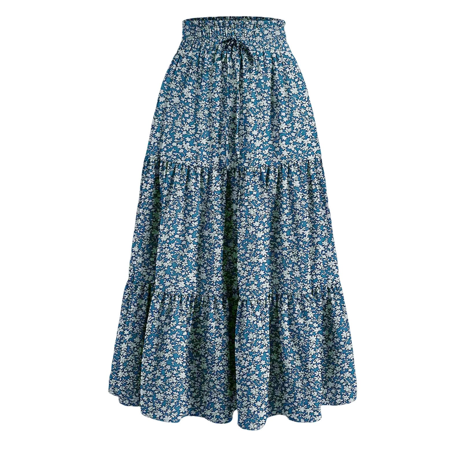 Gonna Lunga Retro Fiore Nuovo Stile Coreano Alta Vita Piegata A-Line Moda Casual Ufficio Signora Tutto-Match Temperamento Sottile-Grigio Scuro-l