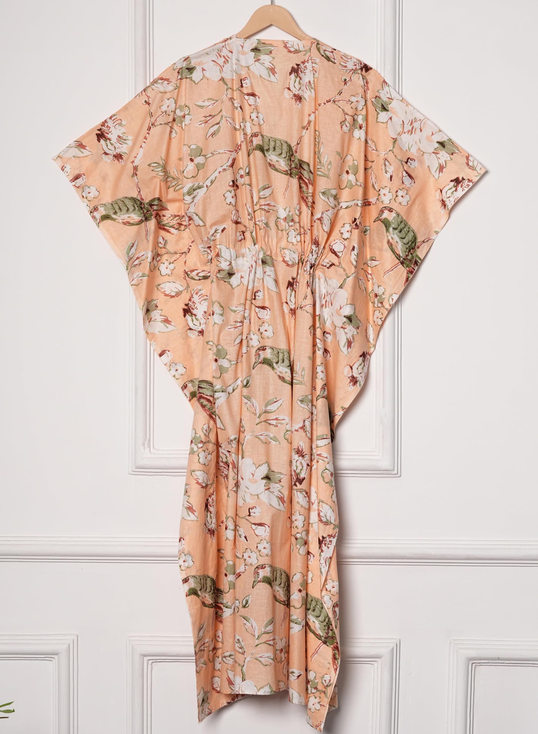INDACORIFY Belle robe caftan imprimée pour femmes, grande taille, longue caftan en coton, bloc à main imprimé, robe de nuit, cadeau pour les mamans