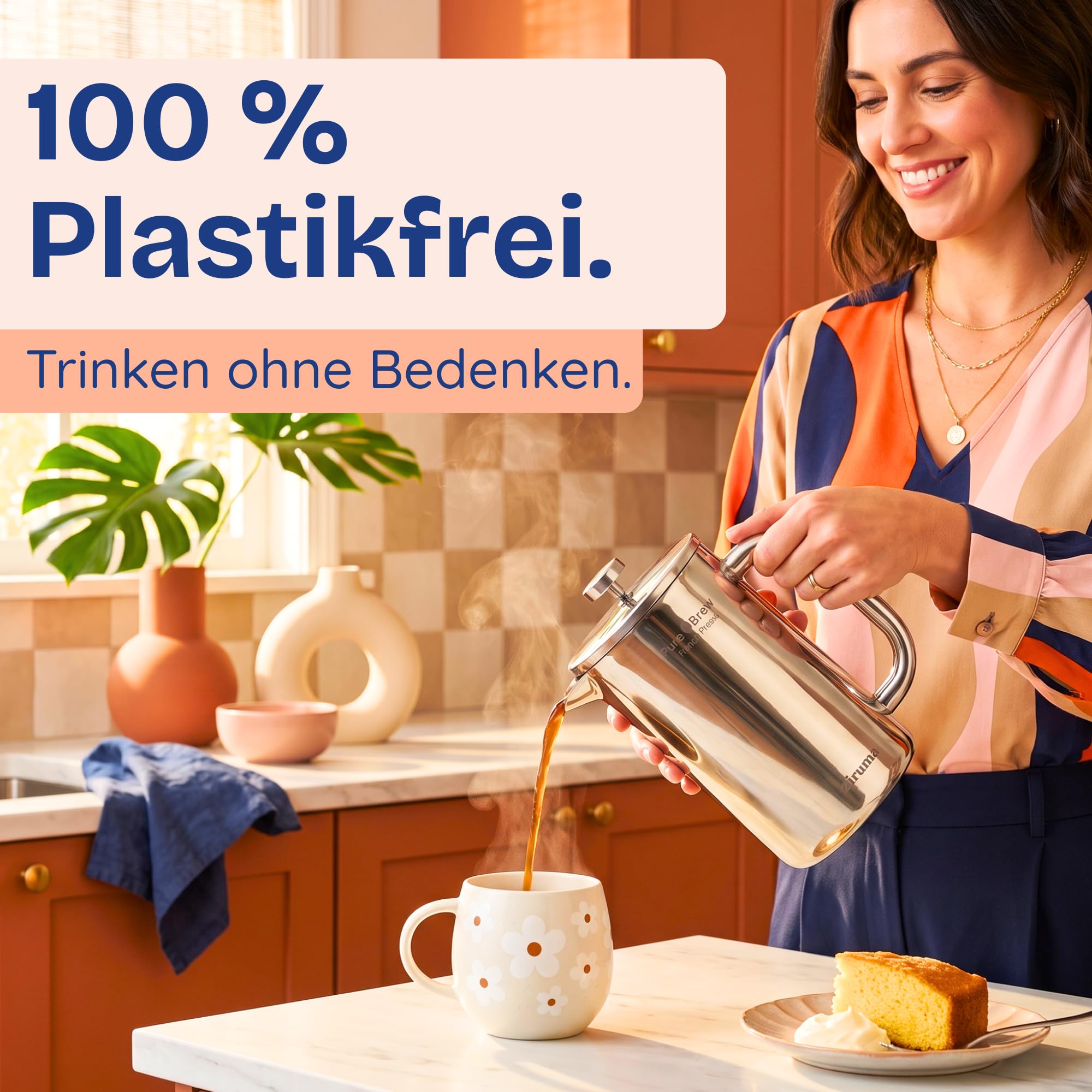 Ziruma Schadstofffrei French Press Edelstahl, Ohne Kunststoff, 1 Liter