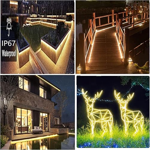 Miniatura 5 de Tira de luces LED solares para exteriores, 16.4 pies, 280 LED IP67, tira LED impermeable, funciona con energía solar, luces LED que cambian de color