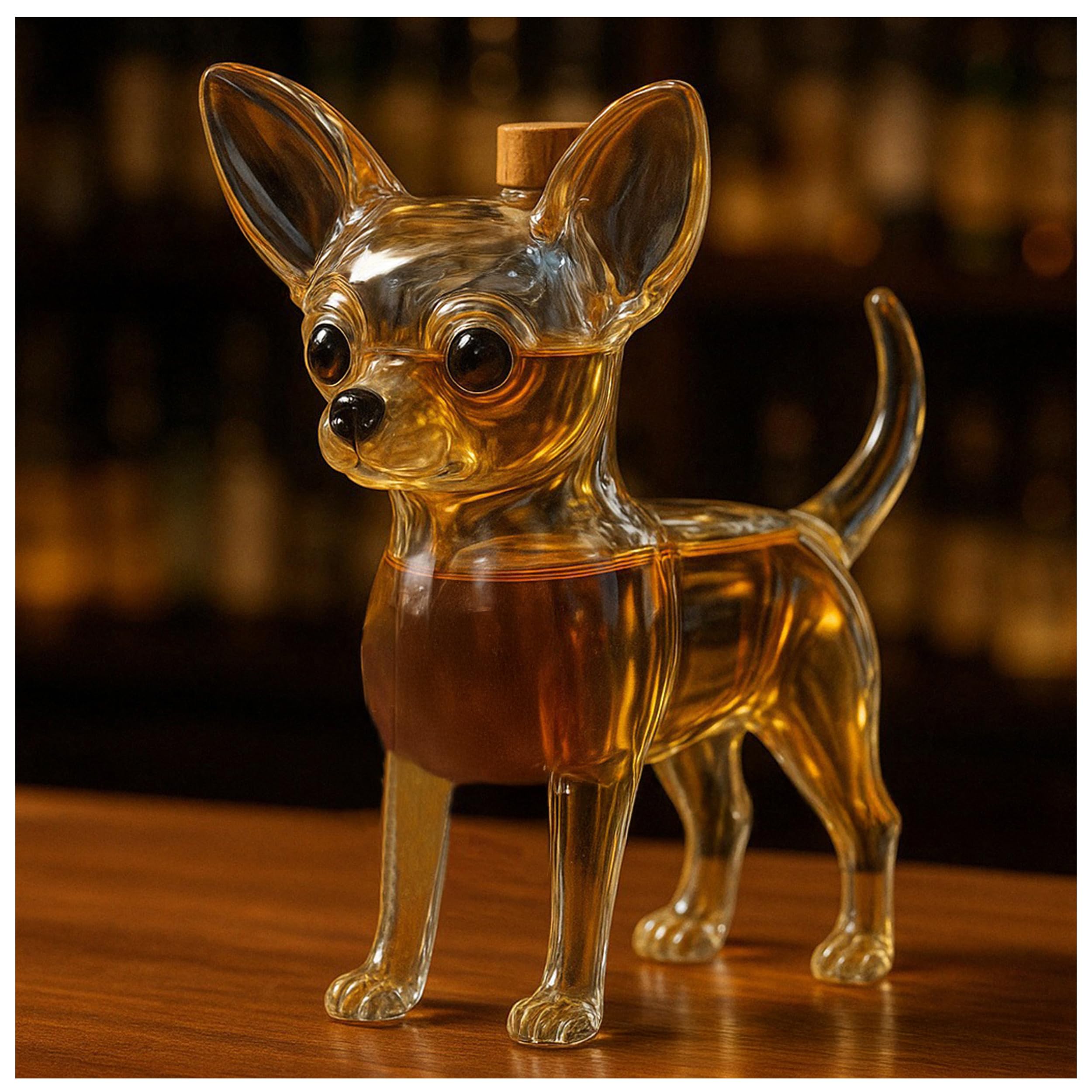 Jsvsza Chihuahua Whiskey Decanter, 300ml Novelty Handmade Glass Wine Bottle Funny Animal-Themed Barware, for Bar Home Office Decoration Animal Whiskey Glass Shaker