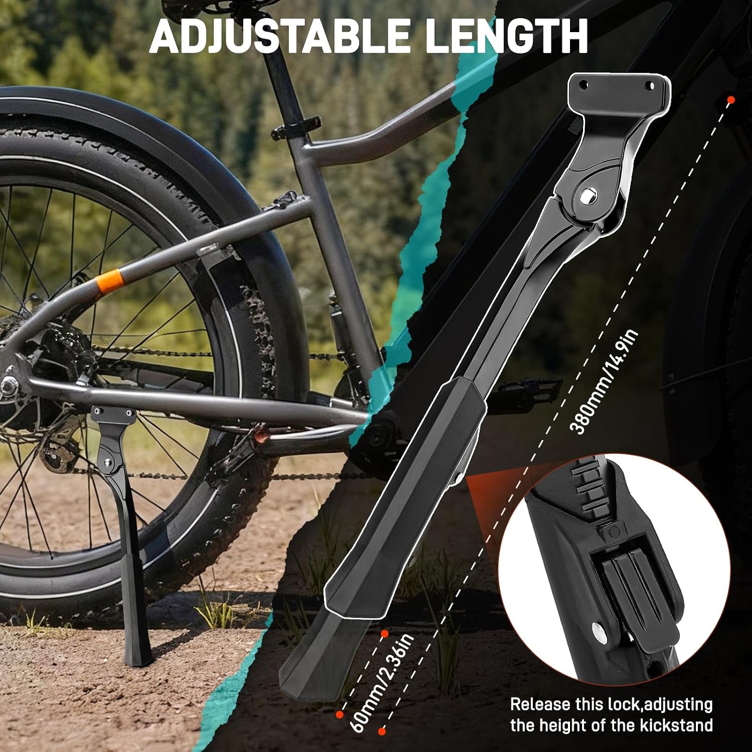 JERBOR Bike Kickstand for Rad Power Radster/RadCity E-Bike, Adjustable Kickstand for Adult Bike, Height High Load Bearing Kick Stand for Rad Power E-Bike Stand Accessories