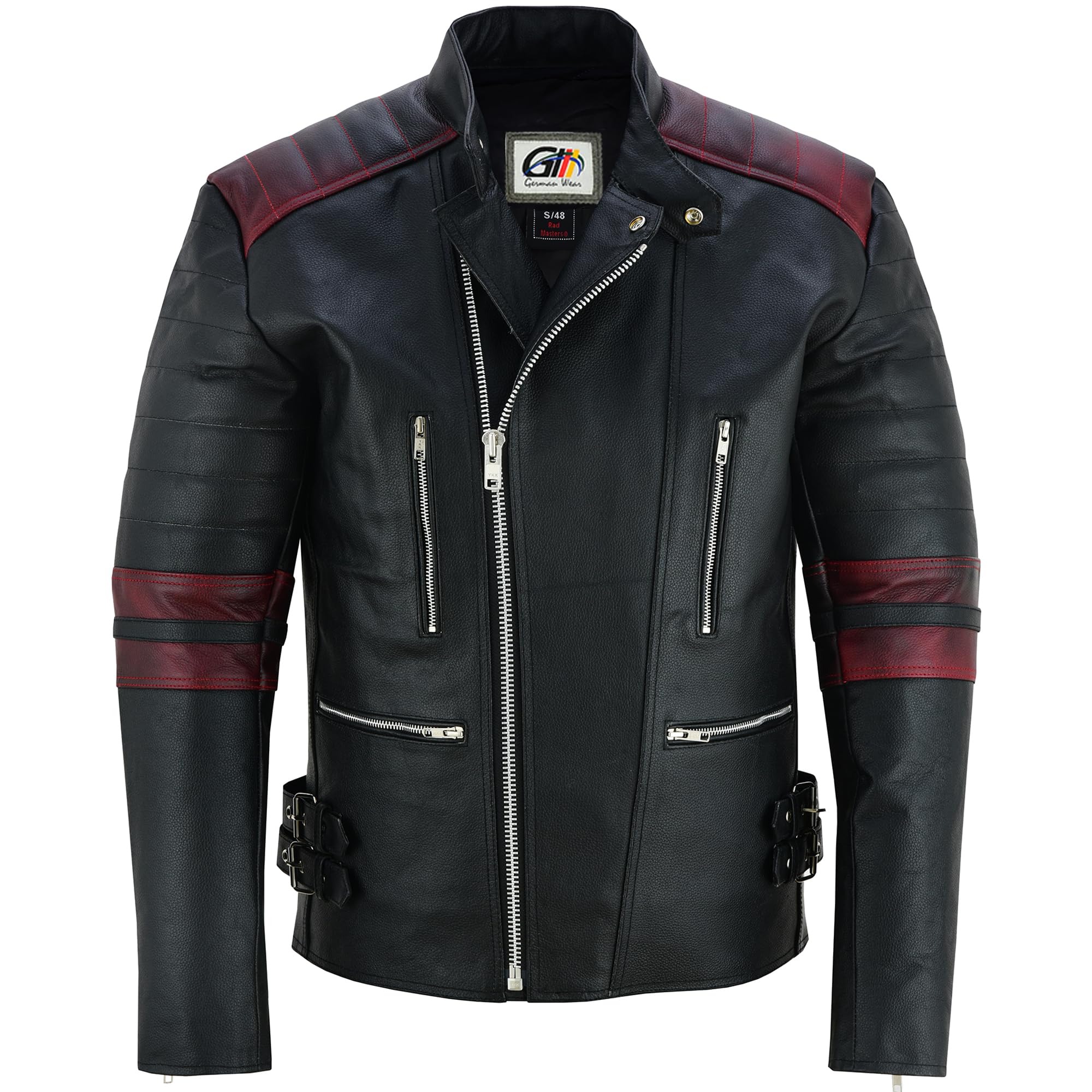 German Wear Leder Motorradjacke Oldschool Retro, Schwarz/Weiß