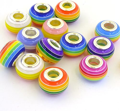 Miniatura 7 de rubyca Mix rayas Murano Lampwork perlas de vidrio Fit pulsera europea