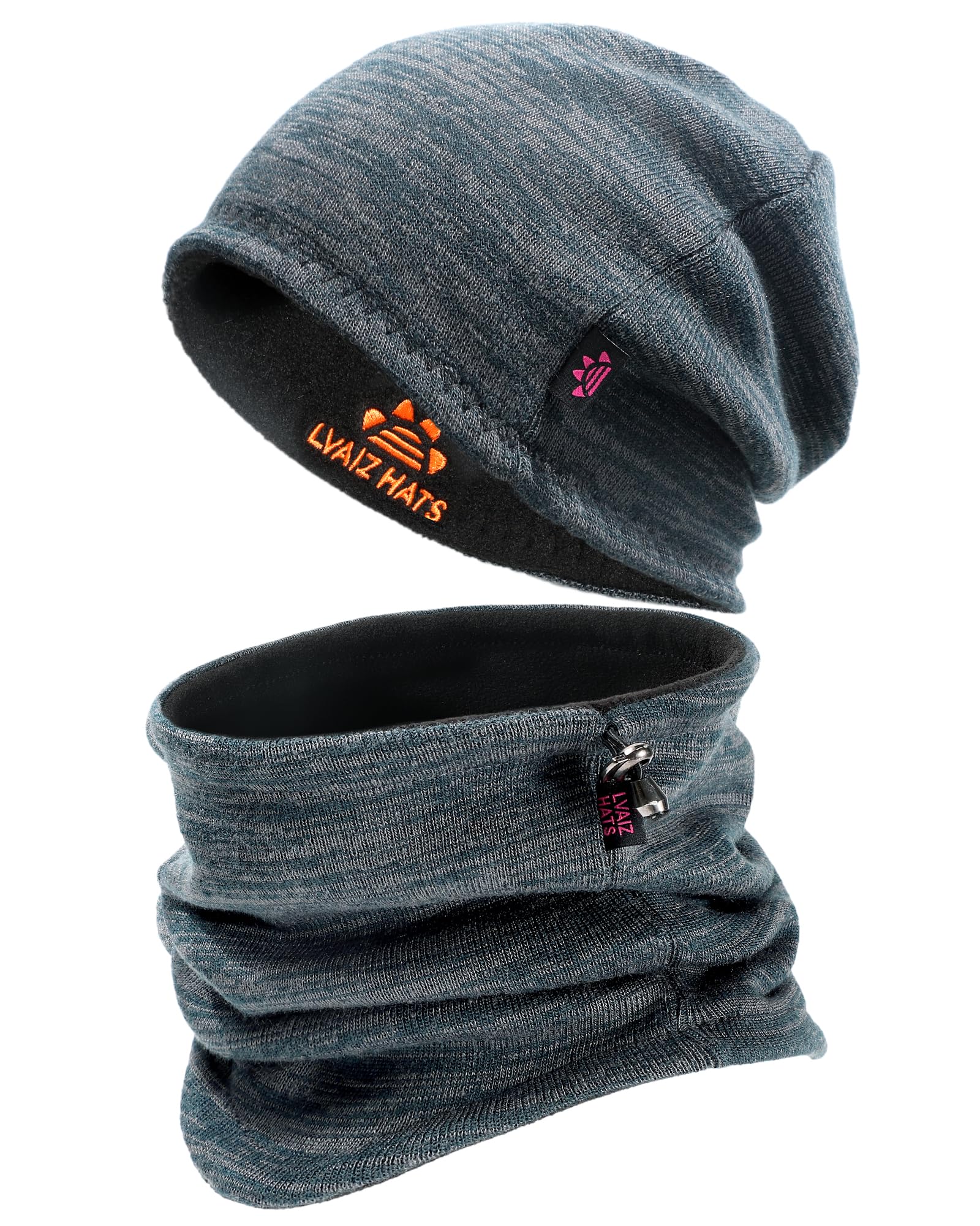 Winter Beanie Hat Scarf for Men Women Knit Thick Fleece Lined Warm Windproof Ski Skull Cap Neck Warmer Gaiter Face Scarf Set