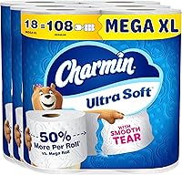 Charmin Ultra Soft Toilet Paper, 18 Mega XL Rolls = 108 Regular Rolls, Irresistibly Soft & 2X Absorbent