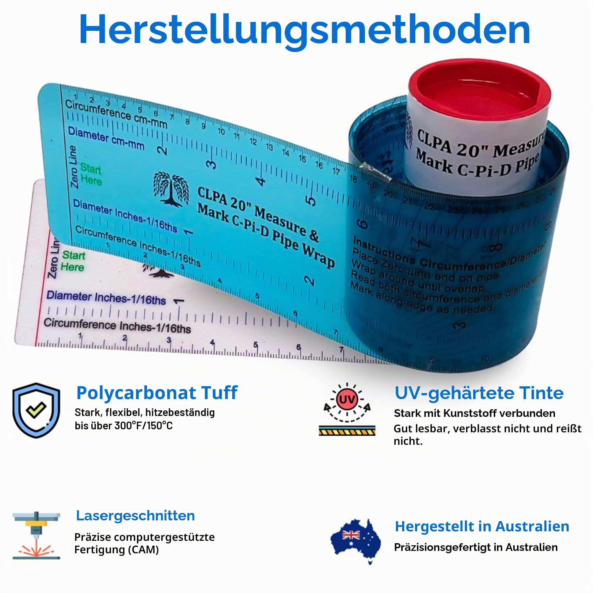 50,8 cm Durchmesser Messen & Markieren C-Pi-D Rohrumwicklung – ein Rohrmess- und Markierungswerkzeug und Rohrschneideführung. Zum Umwickeln und Durchlesen von Design für Umfang, Durchmesser,