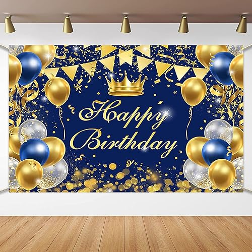 Cartel de fiesta de feliz cumpleaños, fondo de fotografía, azul marino y dorado, letrero de globo de cumpleaños para adultos, hombres y mujeres,