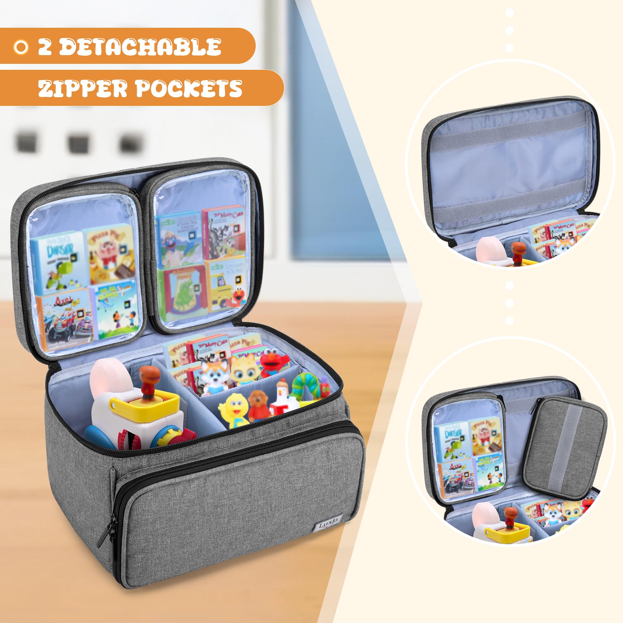LUXJA Carrying Case Compatible with Little Tikes Story Dream Machine, Storage Bag with Detachable Clear Pockets Fits Little Tikes Story Dream Machine Books, Gray