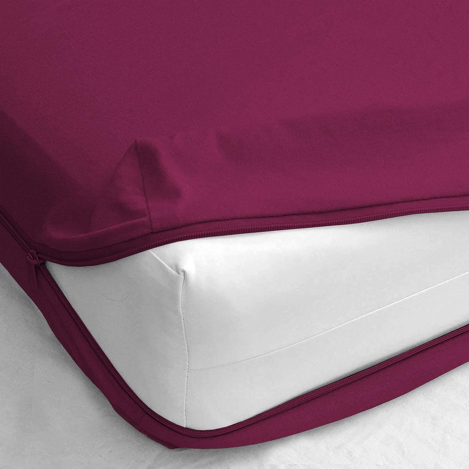 Cotton 600 Thread Count 1 Piece Zipper Fitted Sheet Only - Twin Size Zipper Fitted Sheet Fit 6 Inch Deep Pocket Color White