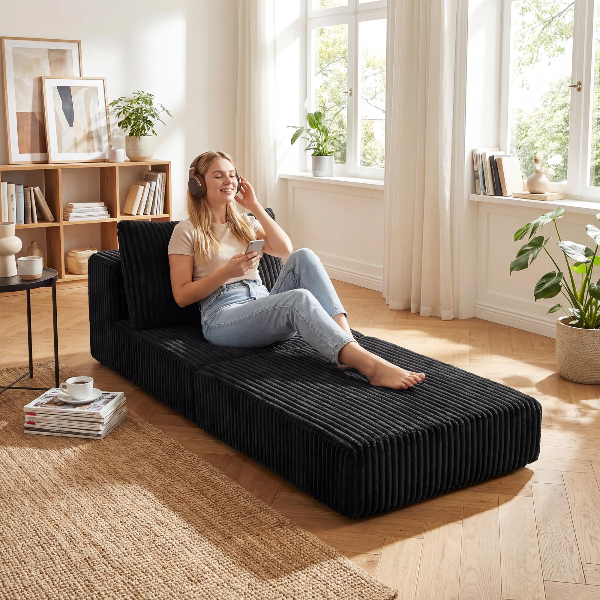 ROCSUMOO Faltbares Schlafsofa Bed, Schlafsessel (Schwarz, Einzelplatz)