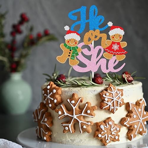 Miniatura 3 de Decoración para pastel de jengibre con purpurina azul y rosa, decoración de pastel de baby shower, decoración de pastel de Papá Noel para bebé,