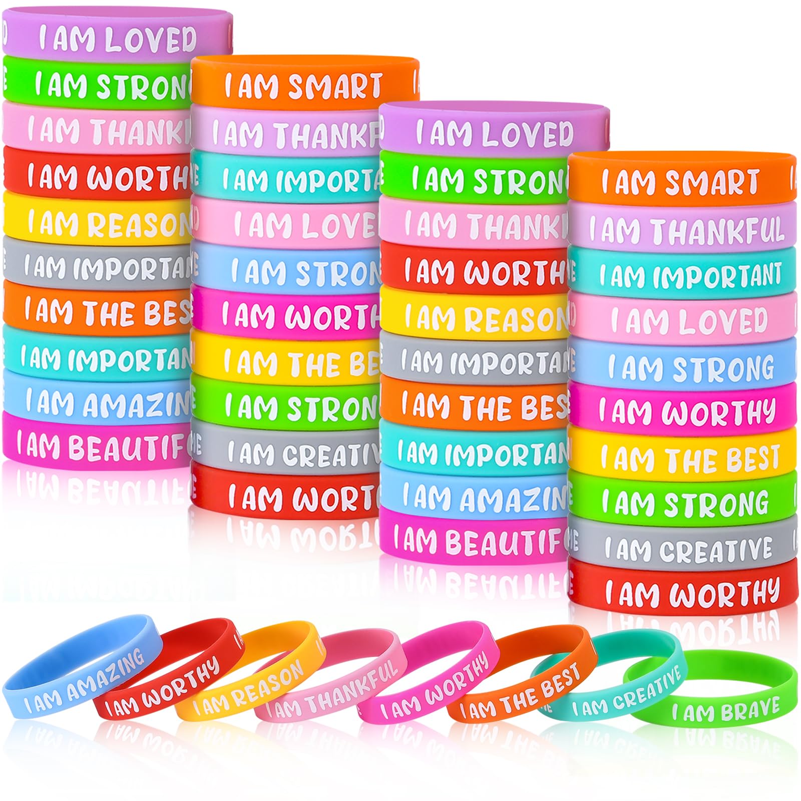 60 Pcs Motivational Silicone Wristbands Inspirational Rubber Bracelets Stretch Unisex Wristbands for Men Women Teens Christmas Birthday Gifts School Prizes（Fresh Color）
