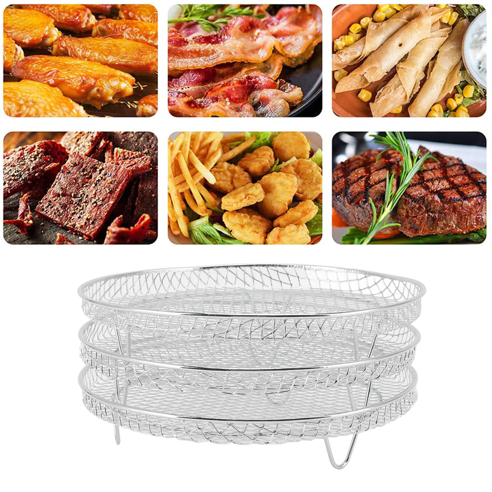 3pcs Air Fryer Dehydrator Racks , Stackable Multi-Layer Stainless Steel Dehydrator Rack , Air Fryer Dehydrator Racks Stackable Food Grade Stainless Steel Fruit Meat Dehydration Air Fryer Rack
