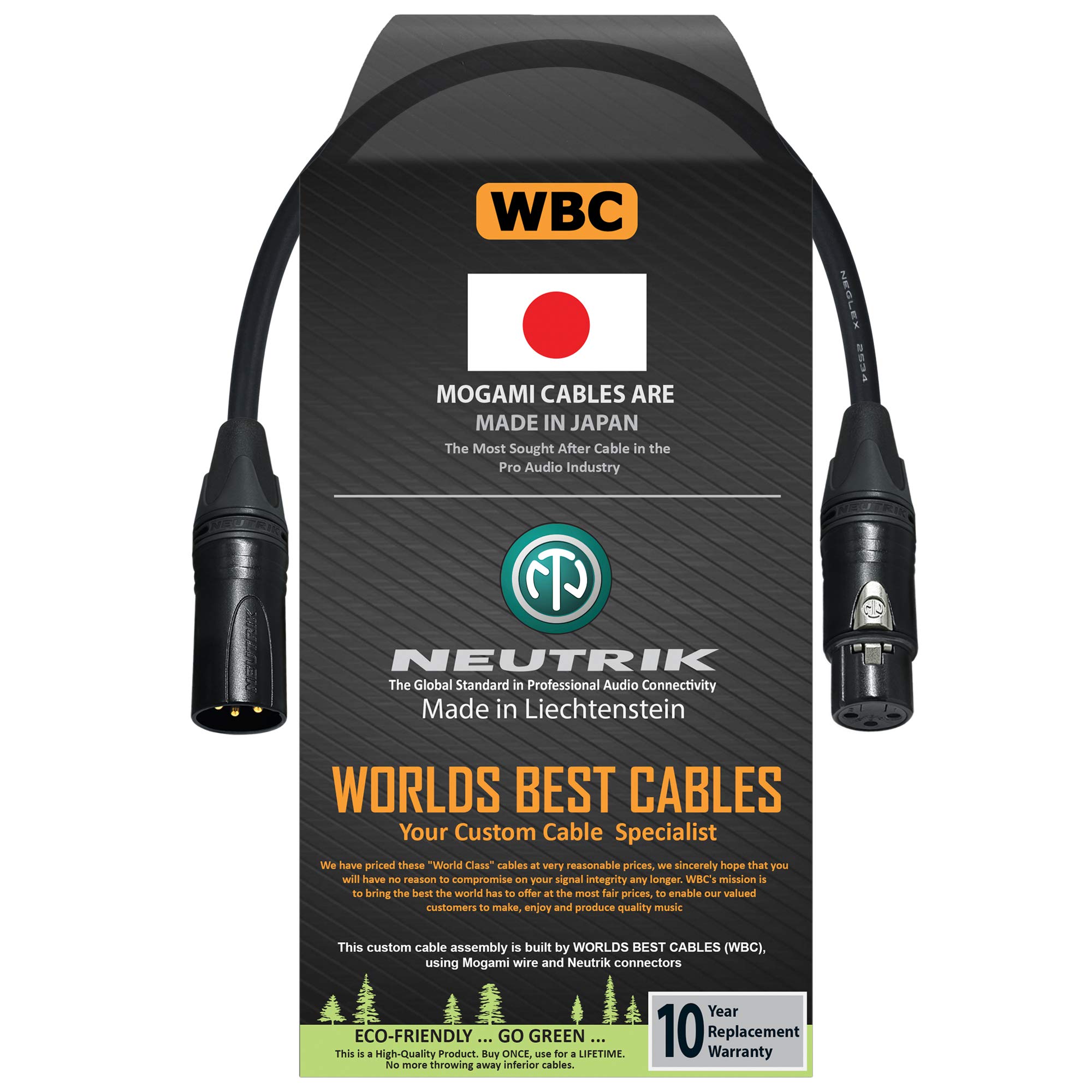 WORLDS BEST CABLES 20 CM – Quad Balanced Microphone Cable CUSTOM MADE using Mogami 2534 wire and Neutrik NC3MXX-B Male & NC3FXX-B Female XLR Plugs.