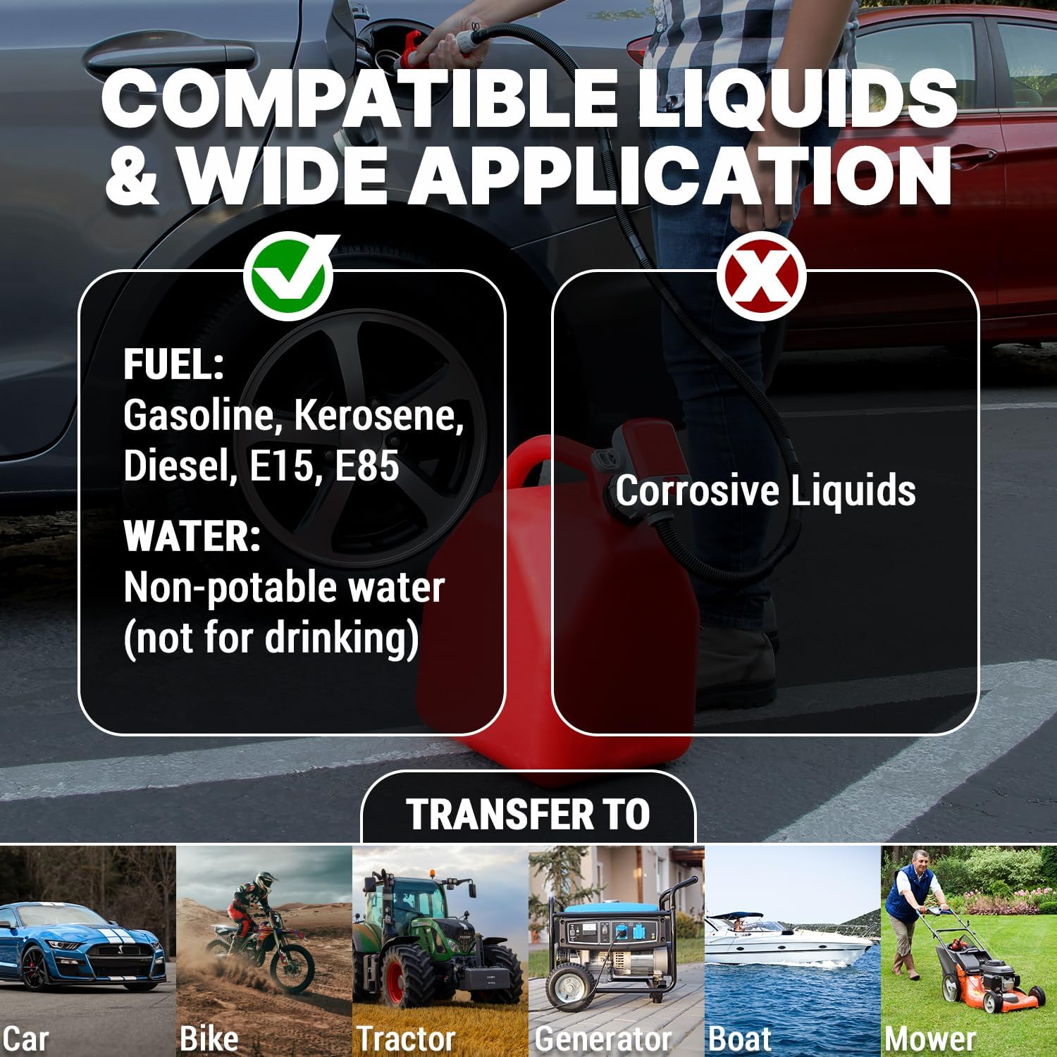 2PK of TERA PUMP TRFA02-MTX Fuel Pump Transfer Pump (2.5 GPM), 4-AA Battery Powered Gas Can Pump, No More Lifting Heavy Gas Cans for E85 E15 Gas Diesel - Extended 4.1-ft Hose + Flow Nozzle