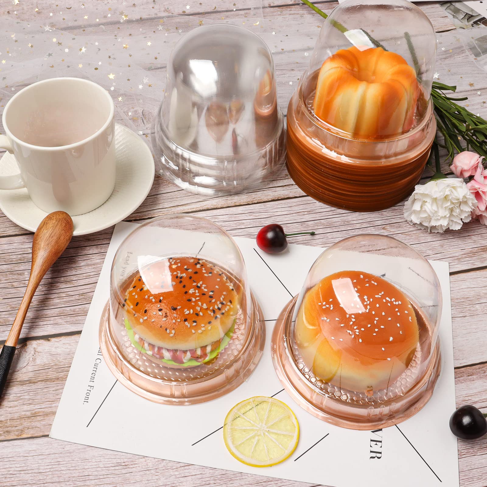 WOOPSOO Lot De 50 Boîtes à Gâteau Jetables En Plastique Transparent Avec Couvercle Autocollant
