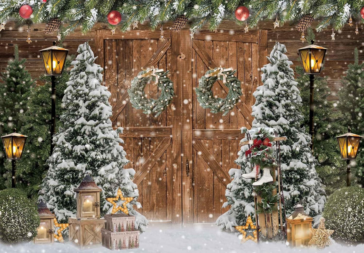 Amazon.com : Felortte 7x5ft Polyester Christmas Rustic Wood Door ...