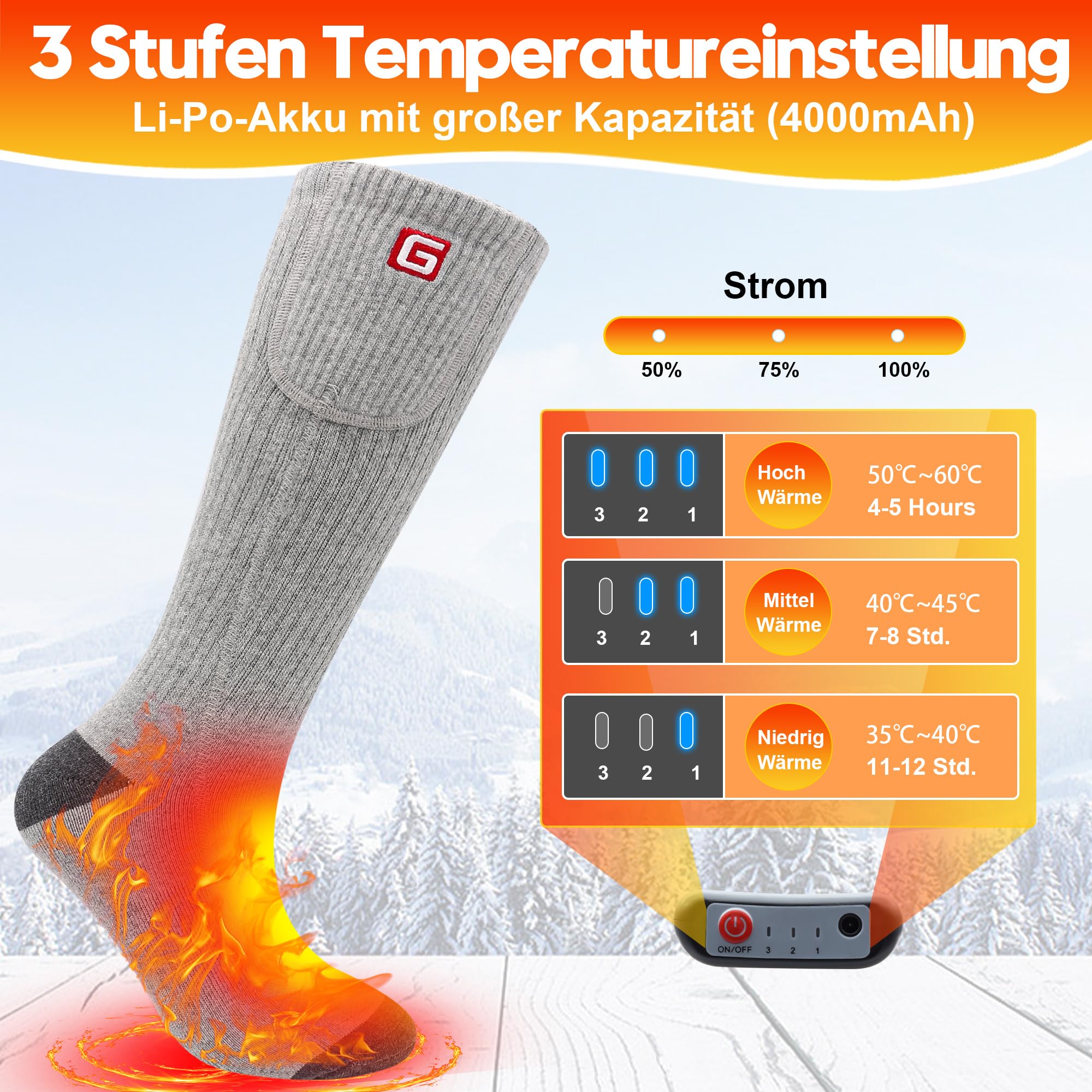 Svpro Calzini riscaldati elettrici 3 Impostazioni di Calore Batteria a Funzionamento di Ricarica riscaldato Calzini Invernali Calzini Riscaldamento Fino a dodici Ore
