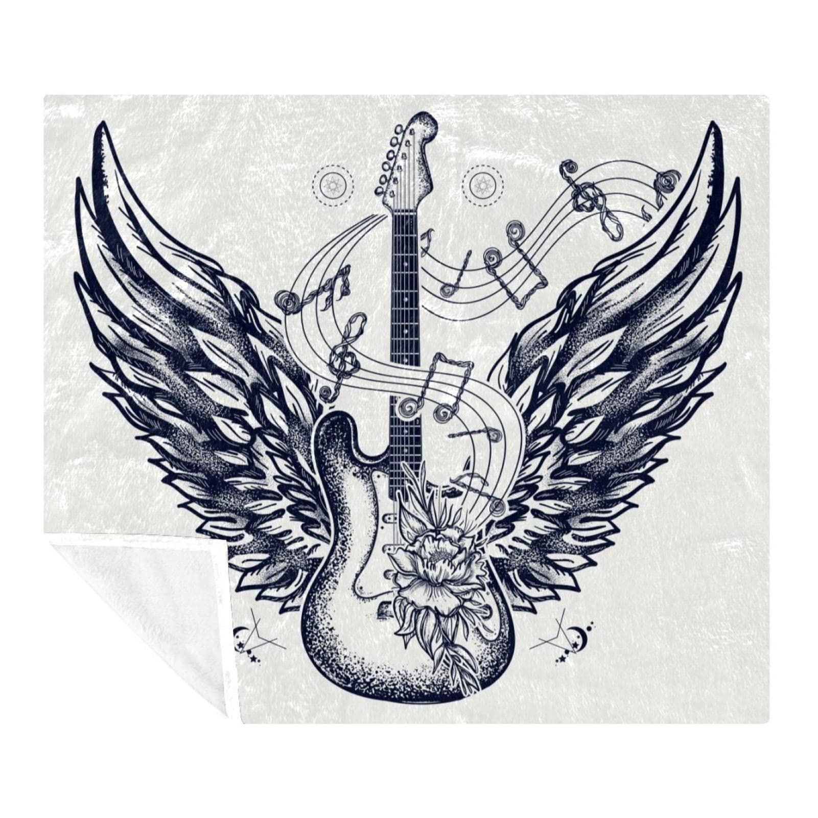 Plaid guitare musique et ailes d'aigle, couverture douce pour canapé et voyage