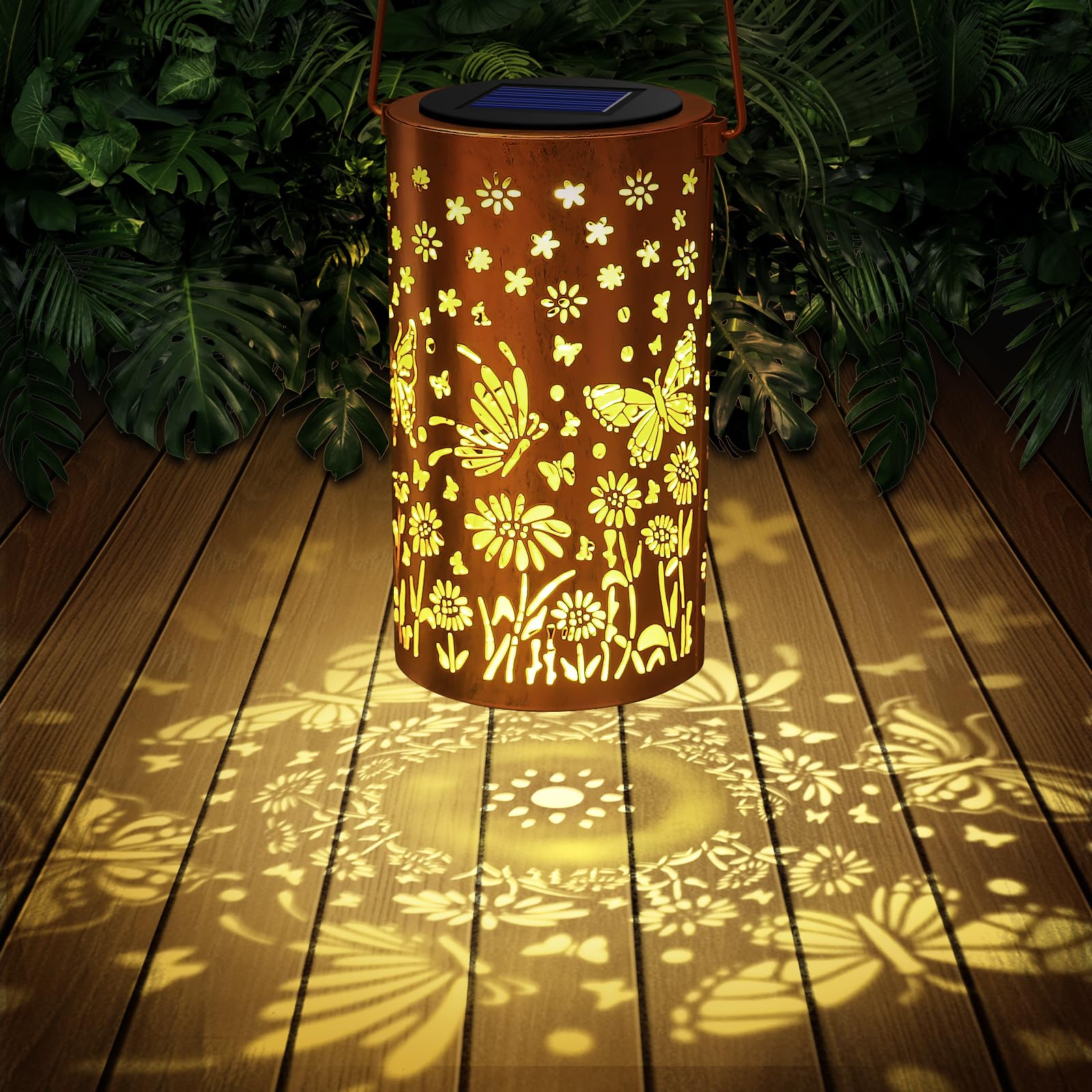 HOTUT Solarlaterne für Außen, schmetterling Solarlampen für Außen Hängend Gartendeko, IP65 Wasserdicht Metall Gartenleuchte, Geburtstagsgeschenke für Frauen, Solarleuchten für Terrasse, Patio, Rasen