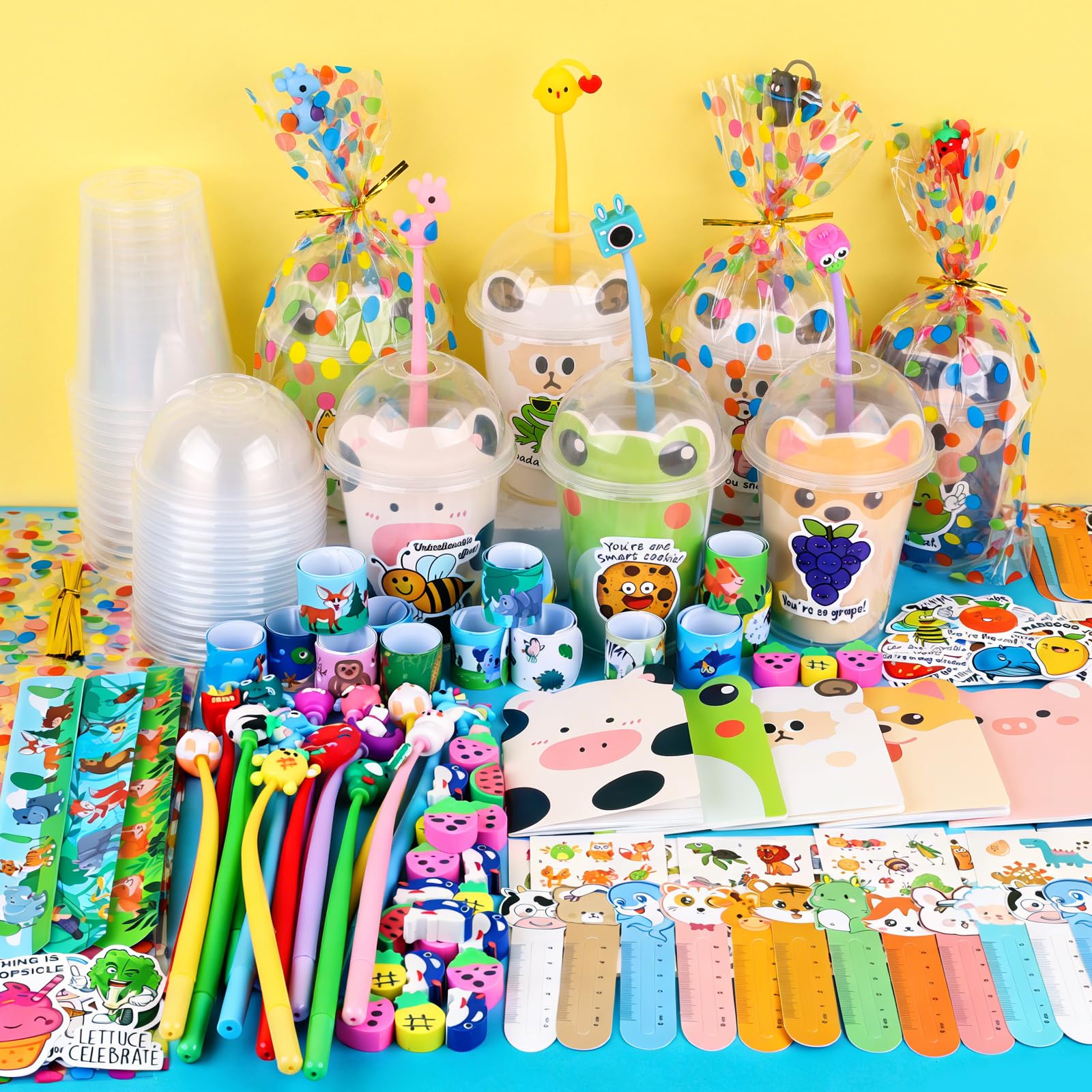 Mepmela Return Gifts for Birthday Party, 12 Pack Birthday Goodie Bags with Cups Notebooks Fun Pens Stickers for Classroom Gifts Class Rewards Prizes